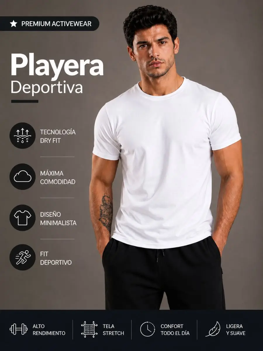 Playera De Manga Corta Casual Deportiva Super Suave De Fibras Elásticas Premium