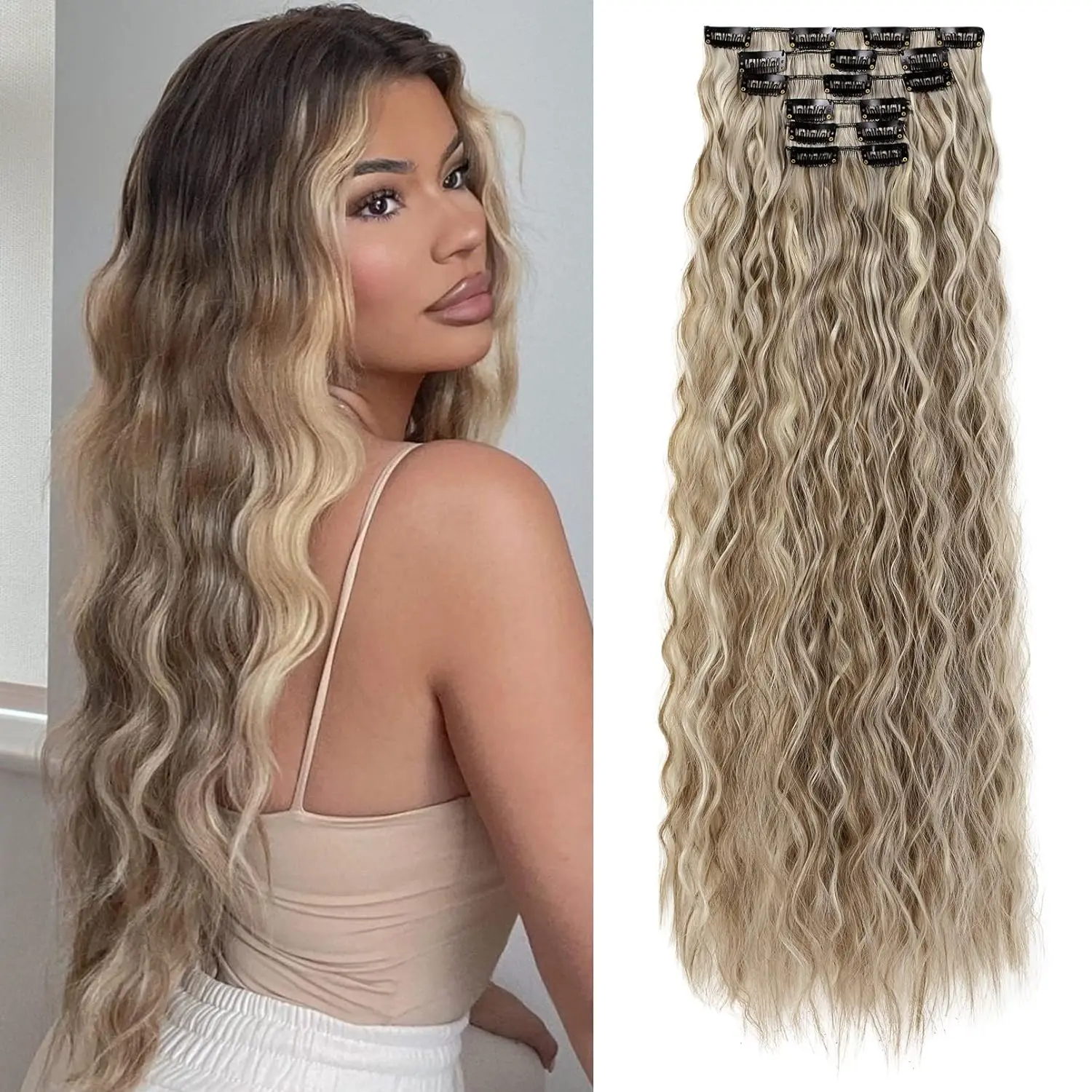 6PCS Clip In Hair Extensions Long Mermaid Waves Wavy Synthetic for Women hair extensions