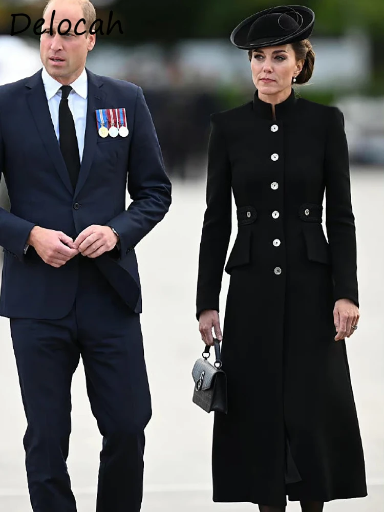 

Женский однобортный Тренч Delocah, однотонный однобортный Тренч принцессы с длинным рукавом, осень 2019