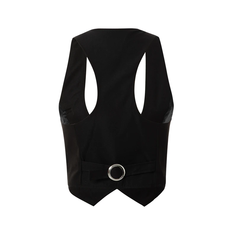 y2k PU Leather Vest Vintage Aesthetic Women V Neck Sleeveless Button Tank Tops 2000s Dark Academia Tshirt Waistcoat