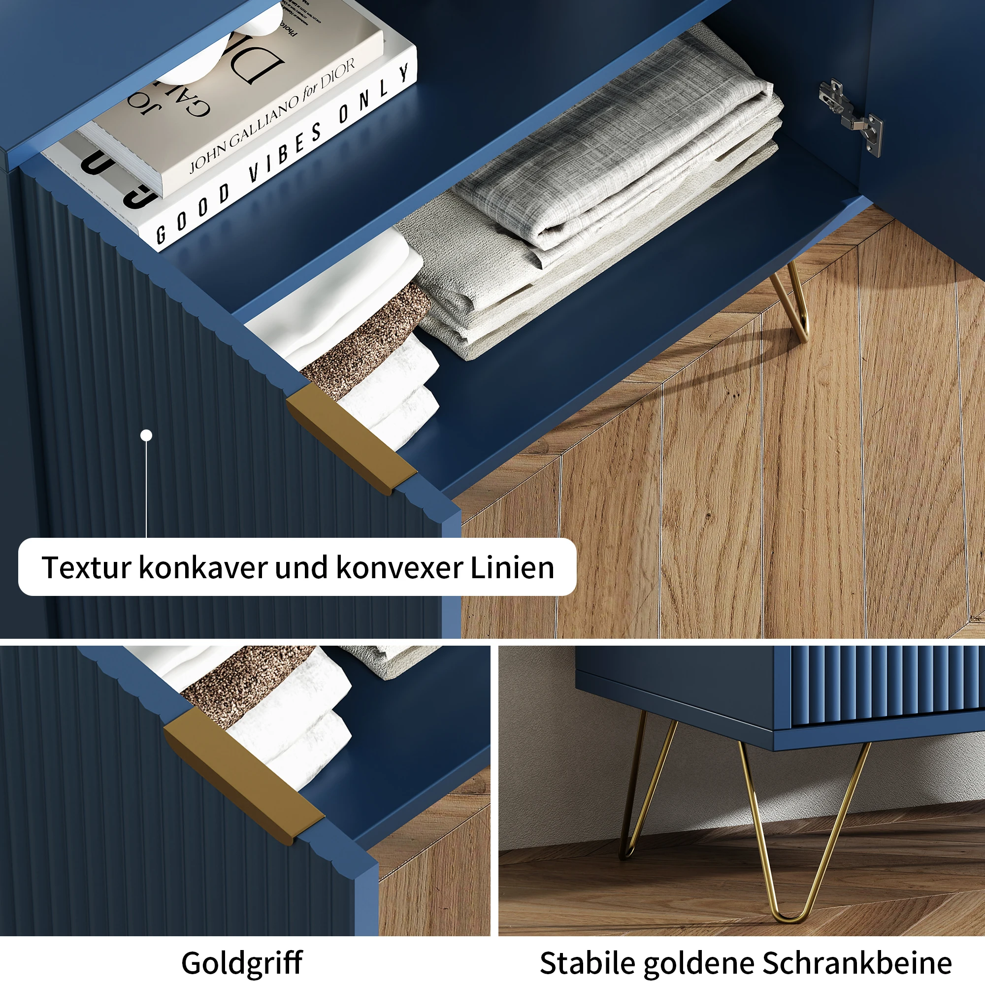 Superaly 80×40×78cm Sideboard mit Doppeltüren, Aufbewahrungsmöbel, Küchenschrank mit goldfarbenen Beinen und zweistufigen Regalen – Detail 6
