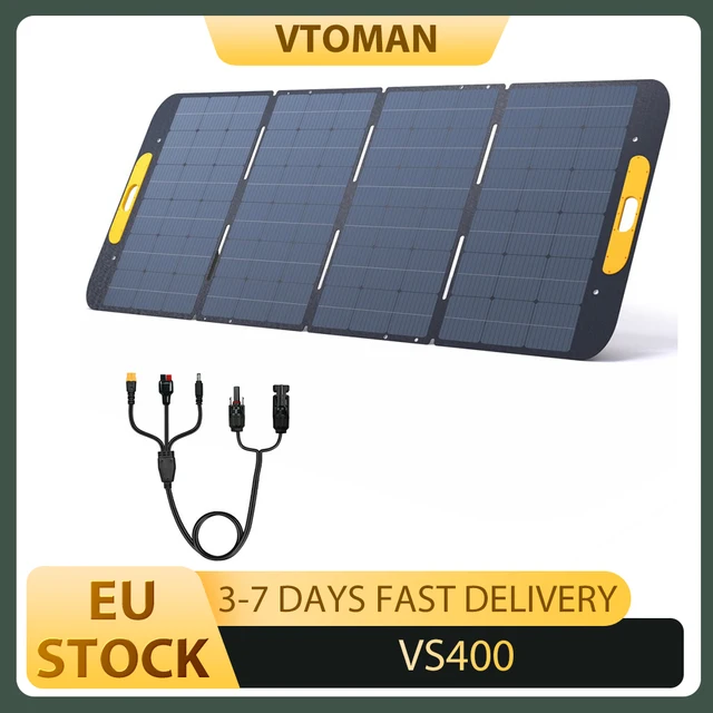 Panneau solaire pliable VTOMAN VS400 400W, cellules monocristallines à haute efficacité 23%, surface ETFE étanche IP67, support réglable, connecteur MC4 pour stations d'alimentation portables 1