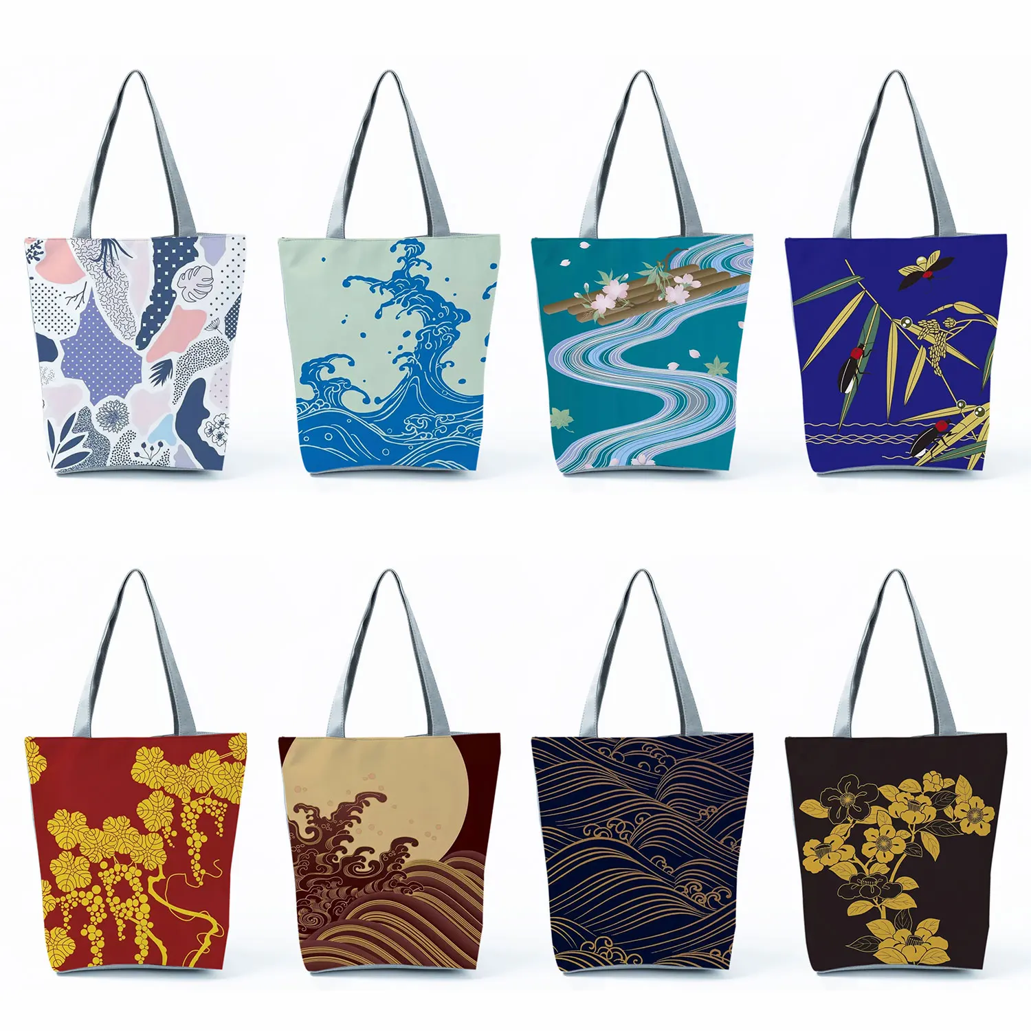 Japan Style Handbags For Women Casual Shopping Tote Bag Blue High Capacity Travel Beach Package Floral Print Shoulder Bag Female