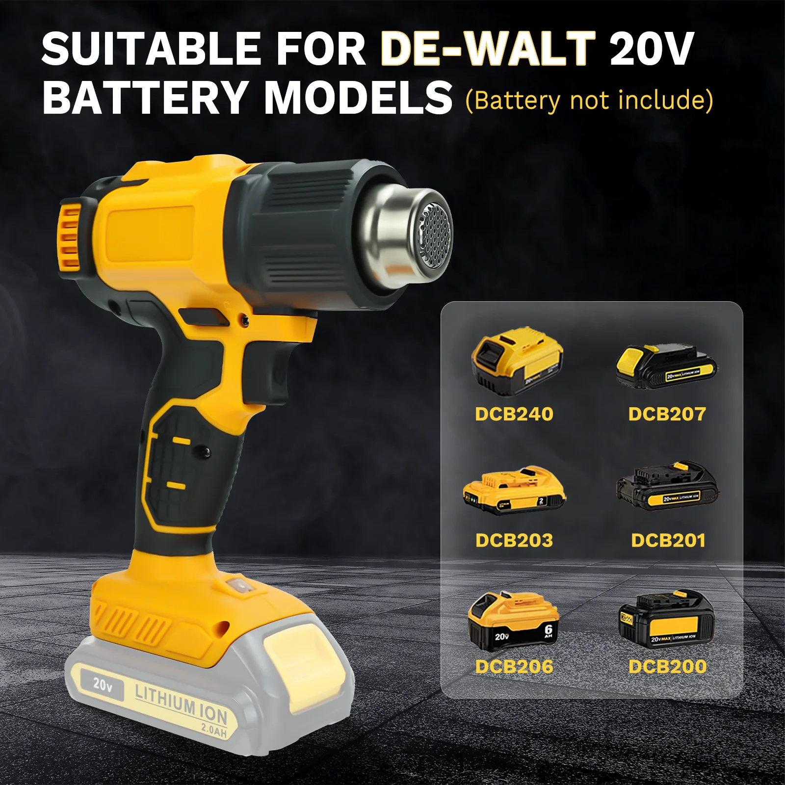 300W 540℃ Cordless Heat Gun with 5 Nozzle & LCD Digital Display Shrink Wrapping Hot Air Gun for Dewalt 20V Battery (No Battery) 4