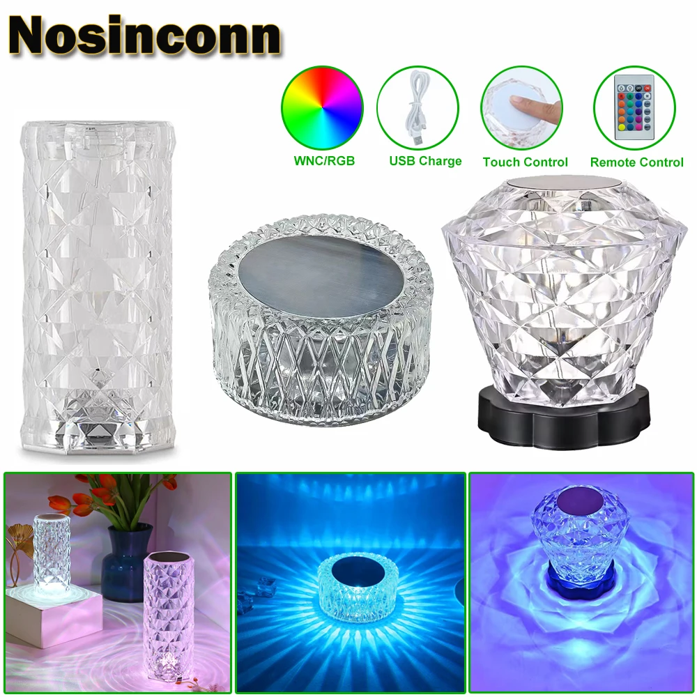 

Diamond Lights Crystal Bedroom LED Atmosphere Lights with Touch Control 16 RGB Colors Table Lamp Remote Control Light for Dating