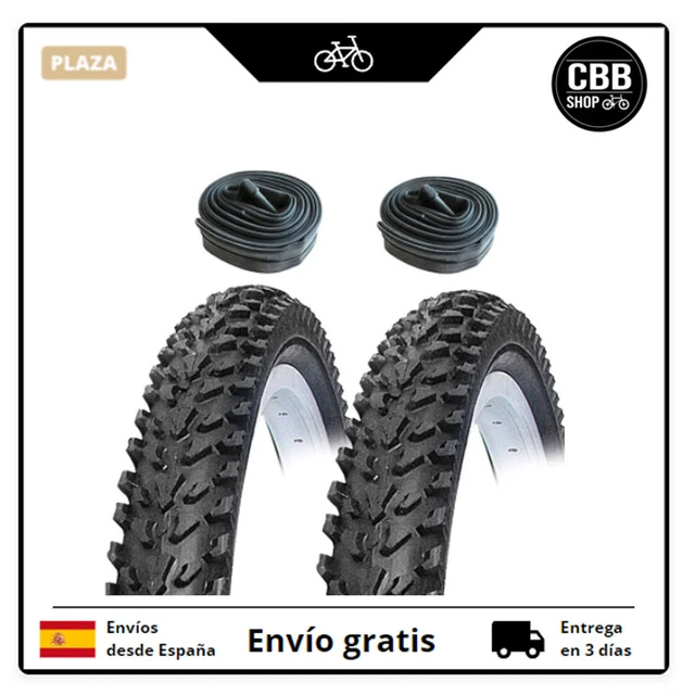 Cubierta MTB 26X1.95 Negro + 2 cámaras de Aire de 26 con válvula AV  (Gorda/Moto) / Neumático rígido MTB 26X1.95