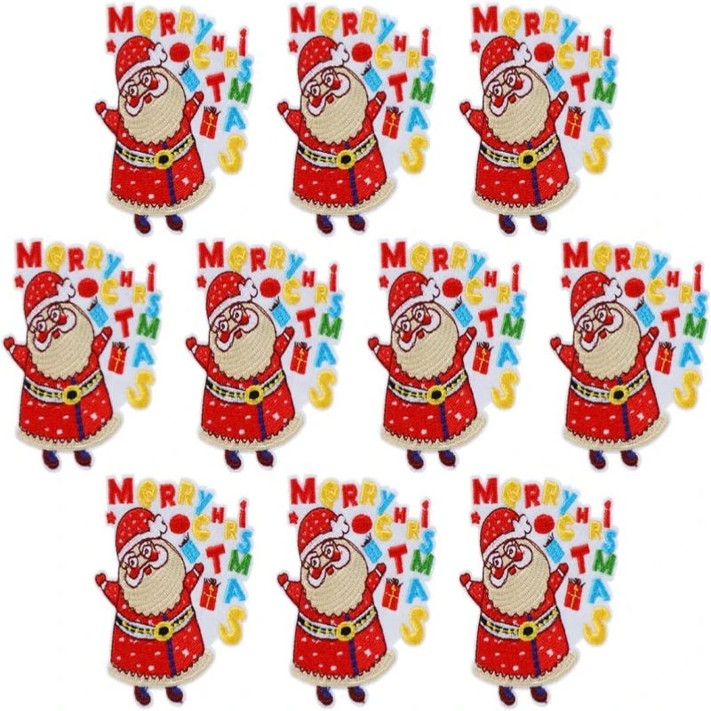 10 Pezzi Merry Christmas Patch Babbo Natale Iron On Applique Holiday Toppe Ricamate Per Abbigliamento Jeans Zaino Riparazione Decorazioni