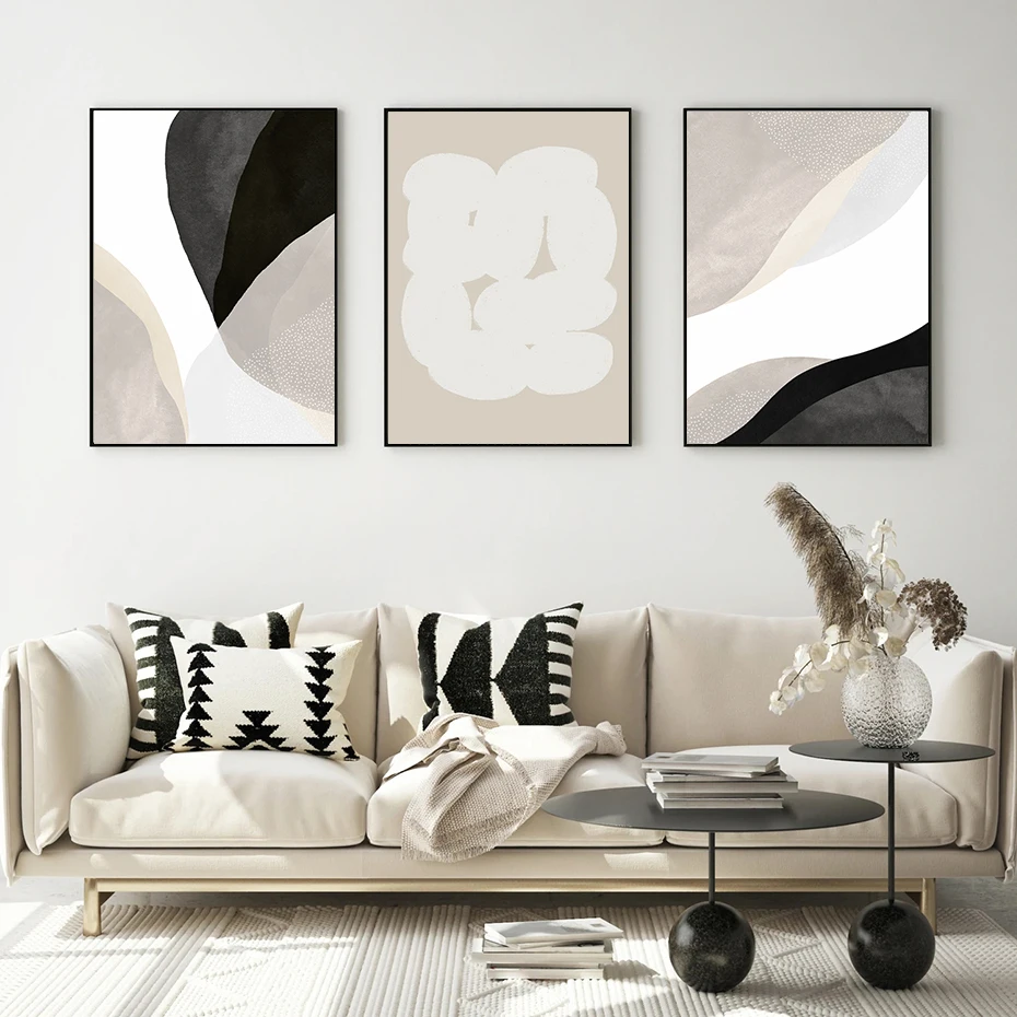 Minimalist Black Beige Geometric Wall Art Abstract Poster Canvas Paintings Contemporary Print Picture for Living Room Home Decor