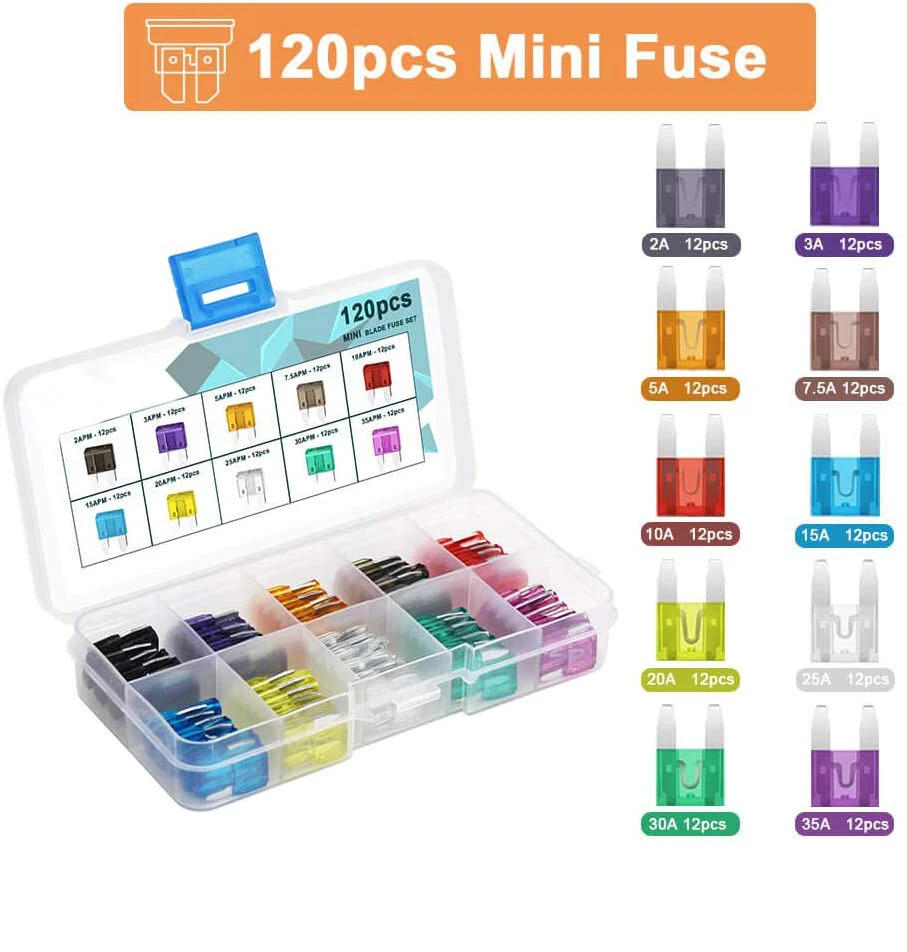 Mini-120Pcs/Standard-100Pcs Blade Fuse Assortment Car Automotive Truck Auto ATM Fuse Kit 2 3 5 7.5 10 15 20 25 30 35 AMP