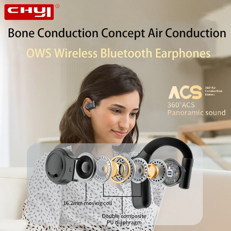 

Chuyi Bone Conduction Concept Air Conduction OWS Wireless Bluetooth Earphones Long Endurance Low Delay Noise Reduction Earphones