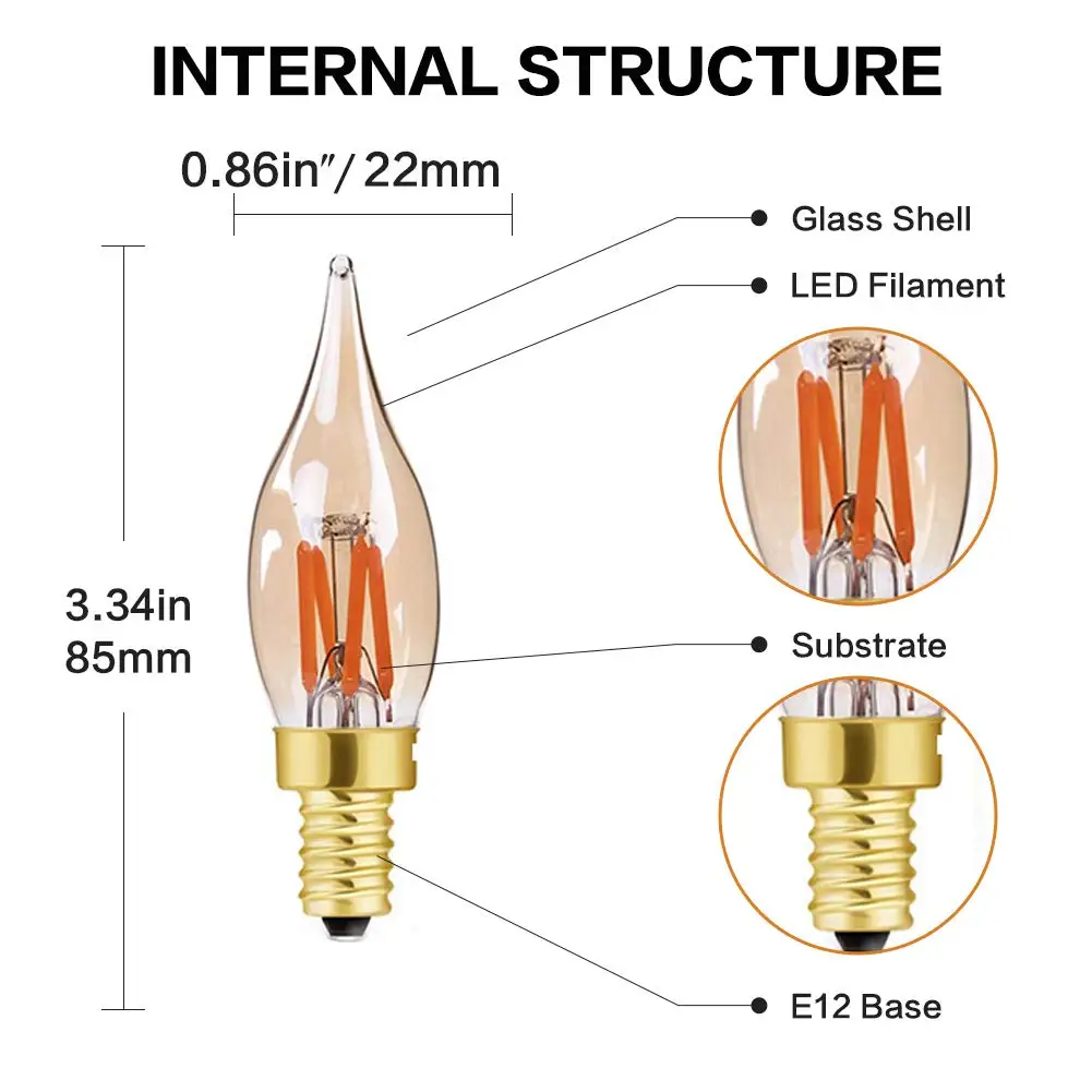 c35 led filamento vela lâmpada e12 e14