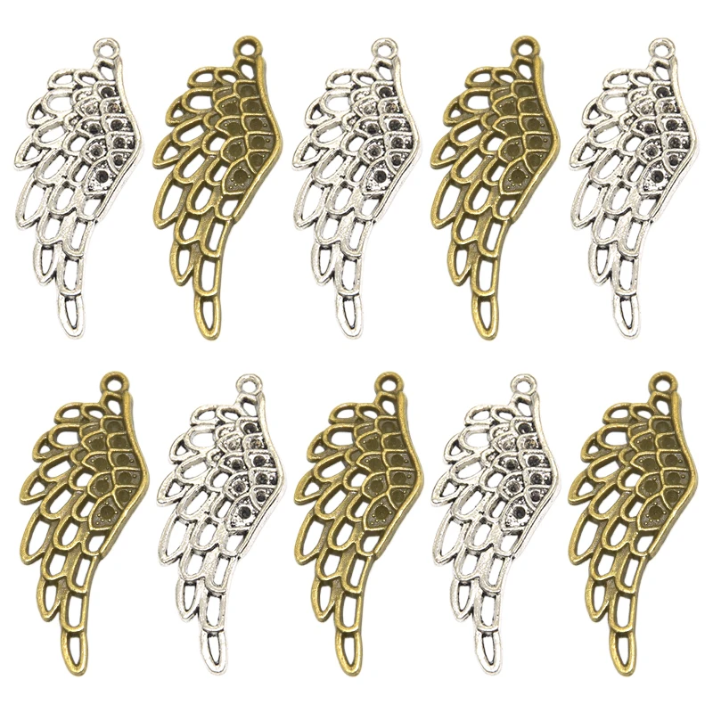 

Wholesale 8pcs Two Color Angel Wings Charms Alloy Metal Hollow Pendants For DIY Necklace Bracelet Jewelry Making 42*16mm