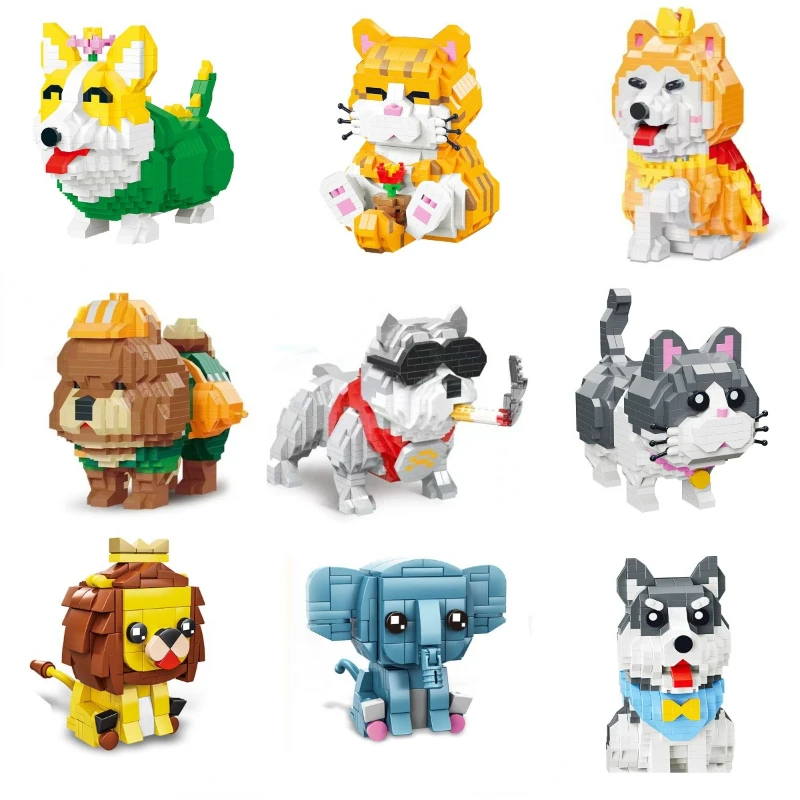 

Creative Animal Block 3D DIY Mini Dog Bulldog Blue Cat Teddy Koala Tiger Corgi Husky Schnauzer Cute Building Blocks Toy for Kids