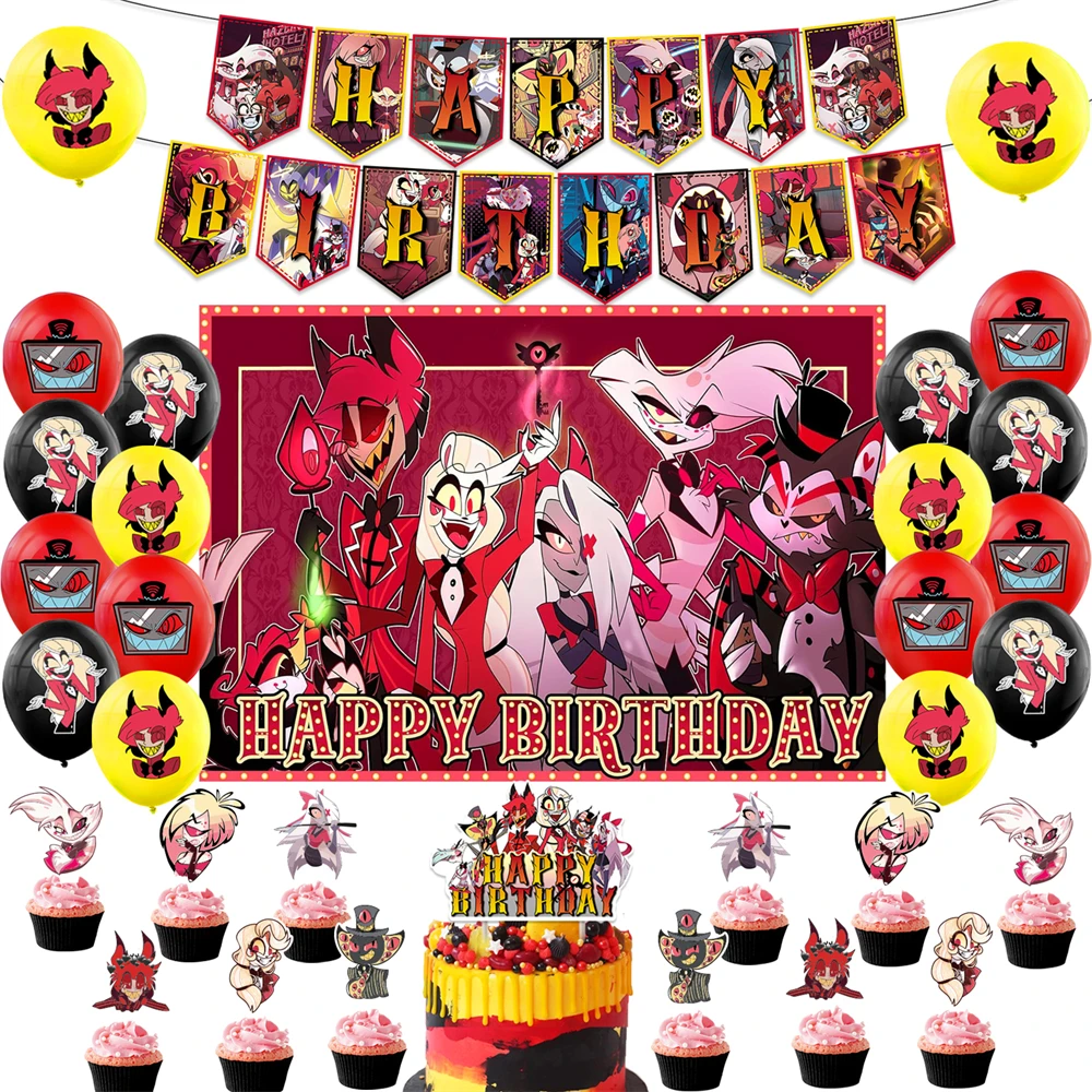 Zhongkaihua Hazbin Hotel Cake Topper Party Decorations, Alastor/Angel Dust Hazbin Hotel Birthday Decorations Set Supplies 5PCS