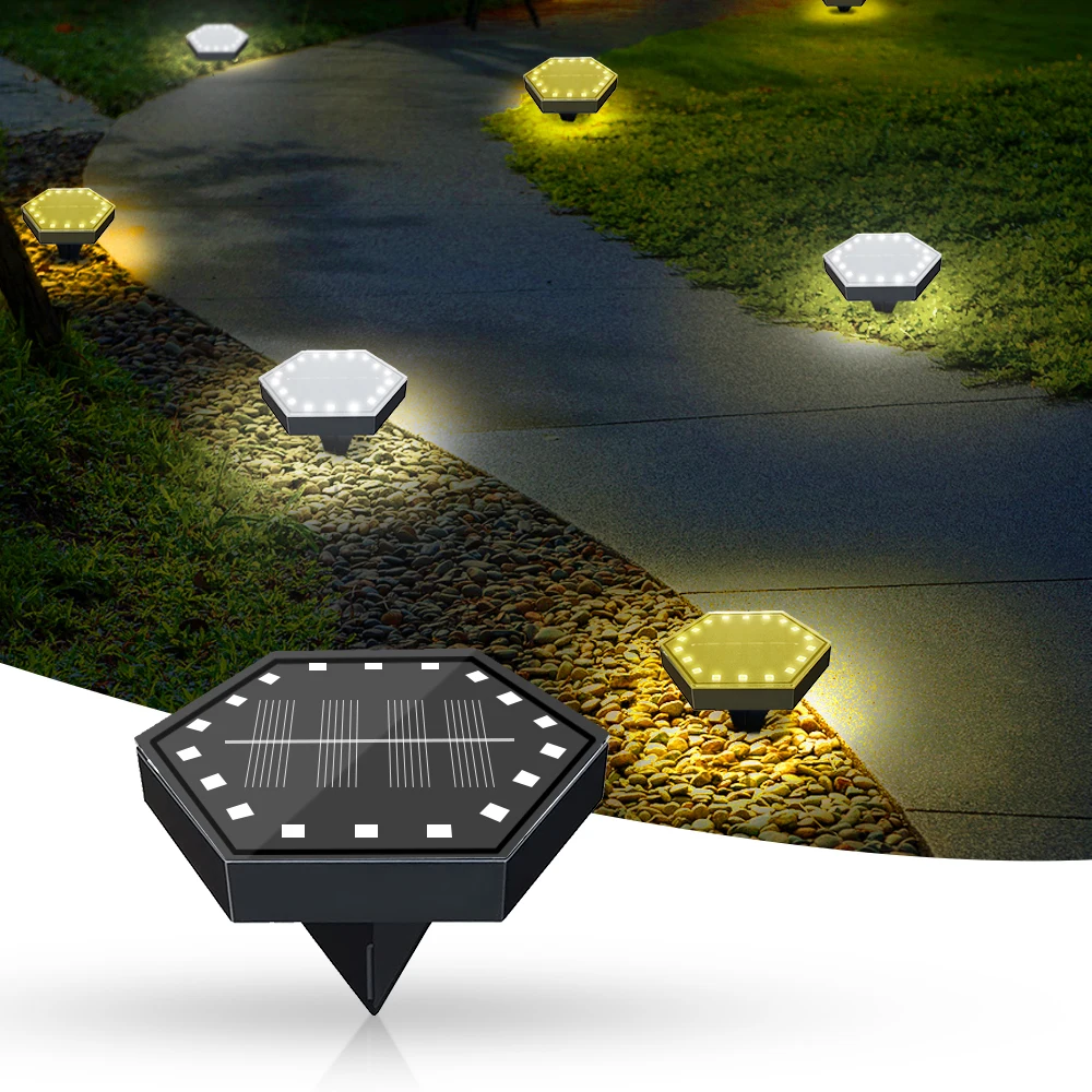 

4 Pack 18LED Solar Powered Ground Light IP65 Waterproof Hexagon LED for Garden Lawn Courtyard Patio DIY Stitching Pathway Lamp