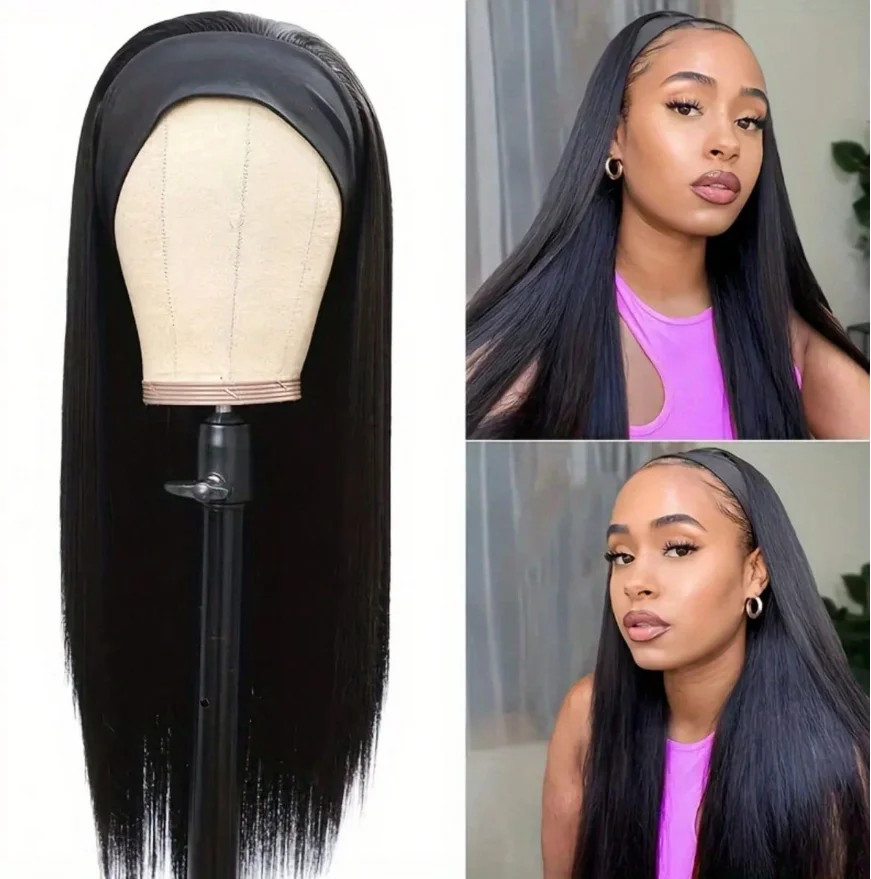 200 Density Straight Headband Wig Human Hair Wigs For Women Glueless None Lace Front Human Hair Natural Black 16-40inch 3