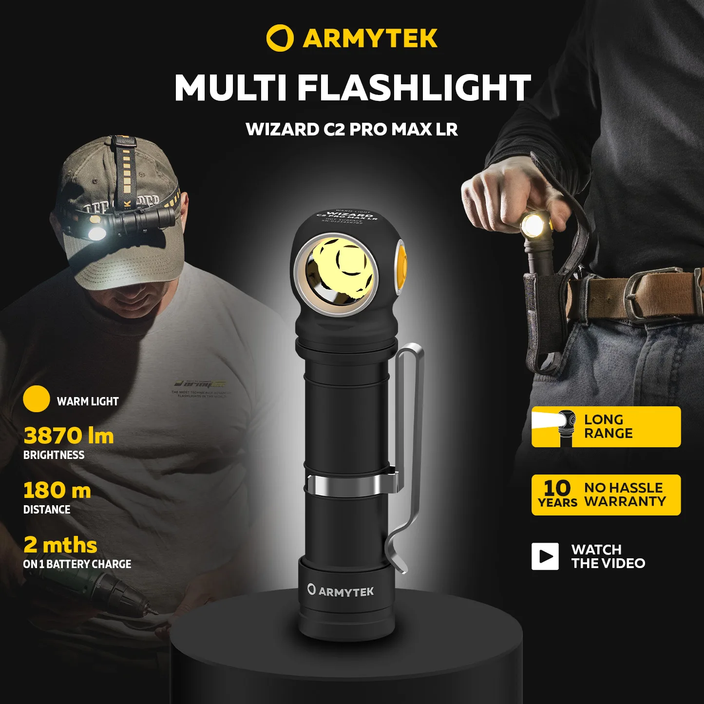 Armytek充電式マルチ懐中電灯、LEDヘッドランプ、ウィザードc2 pro max