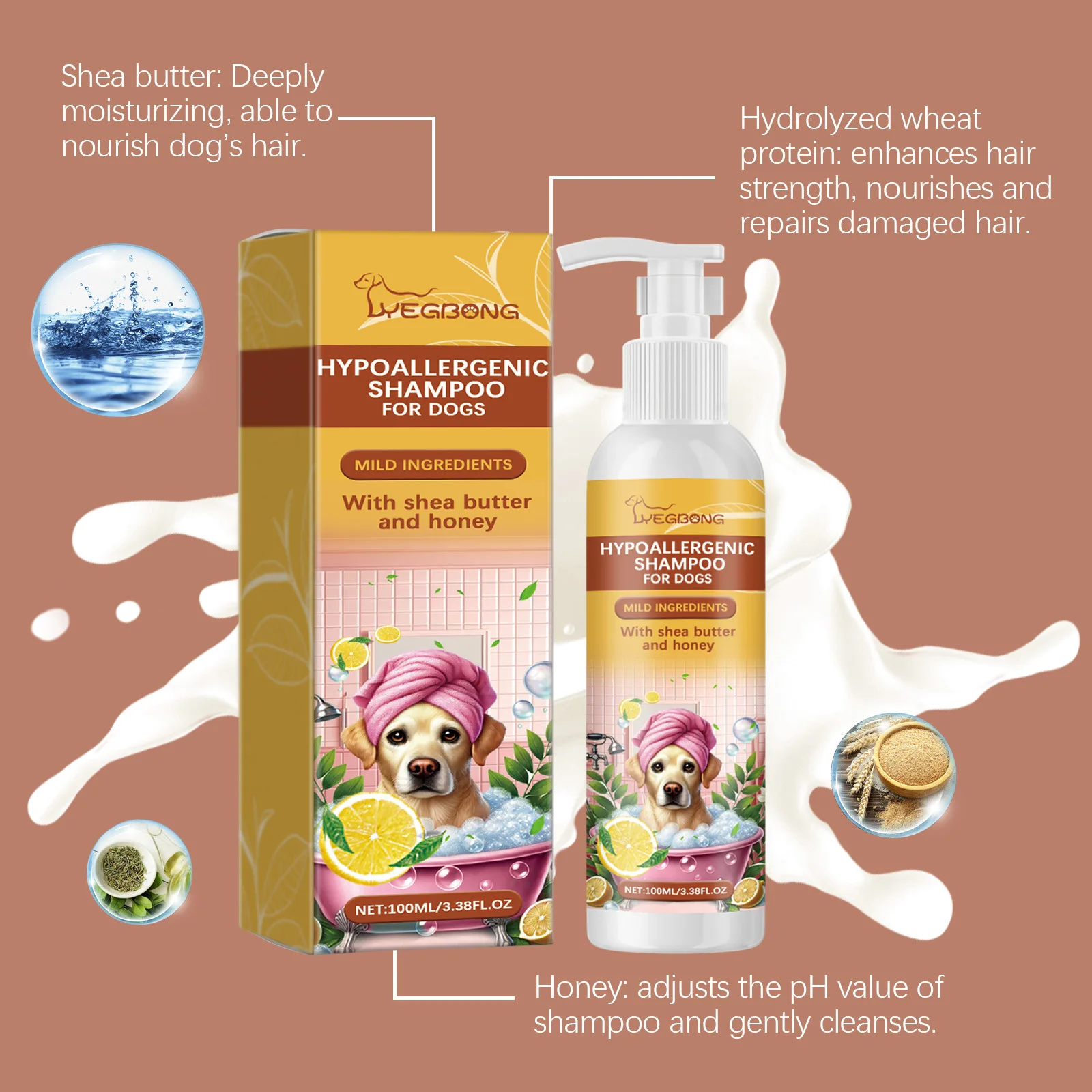 Yegbong 100ml Pet Shampoo Dog Shampoo Hypoallergenic Bath Wash Hair Soften Itchy Skin Relief Nourish Fur Cleansing Dog Shampoo 2