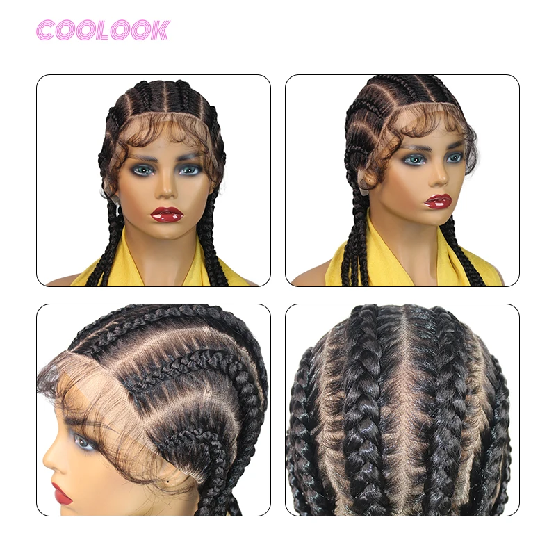6 Feed-in Straight-Back Cornrow Braids Wig 20Inch Synthetic Full Lace Handmade Braiding Hair with Baby Hair for Black Women 6