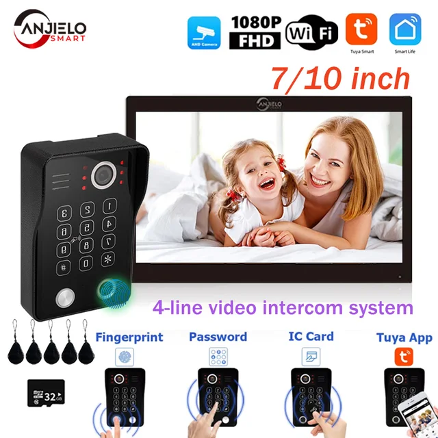 ANJIELO Tuya WiFi 5-in-1 Fingerprint Unlocking Video Intercom System, Suitable For Homes, With 1080P HD Security Protection
