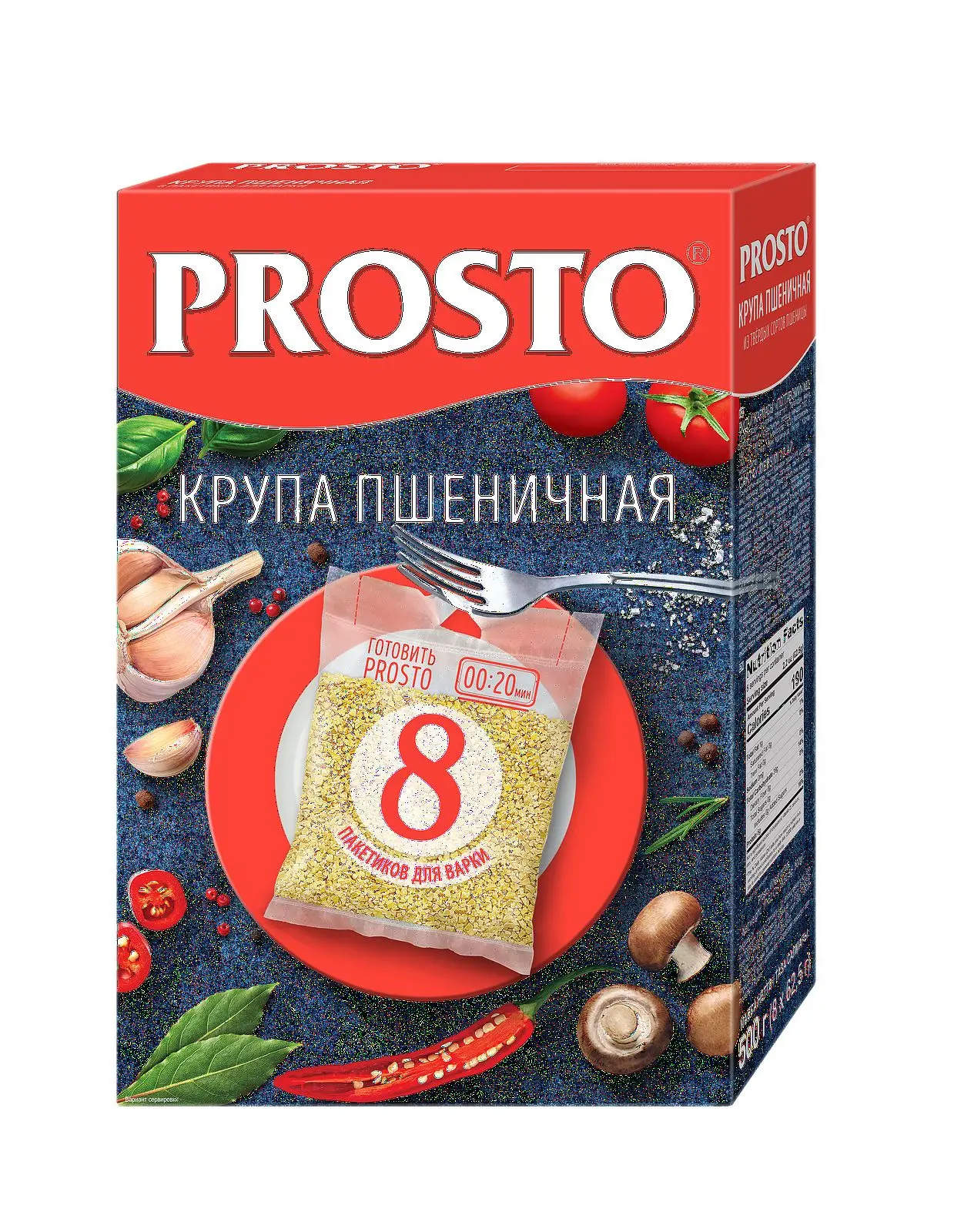 Упаковка 12 пачек Пшеничная крупа Prosto Полтавская 500г (8 х 62.5г)(96 пакетиков)