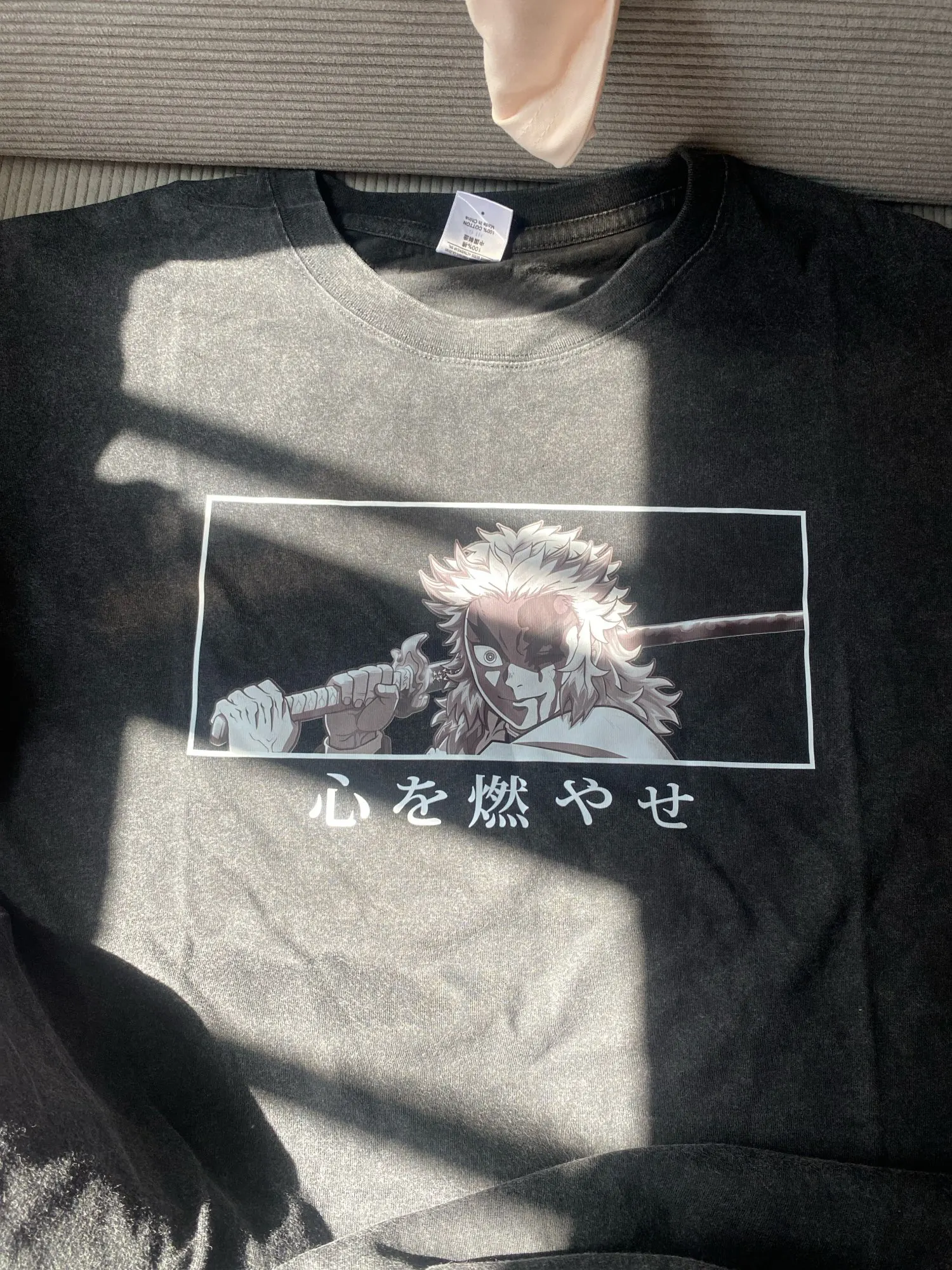 Men Streetwear Summer Rengoku Kyoujurou Top Tee Harajuku Anime Demon Slayer Printed T-shirt Vintage Washed Oversized Tshirt