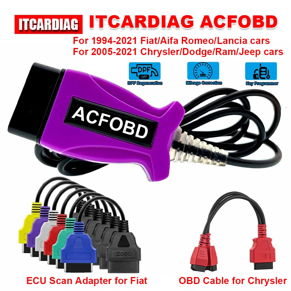 

ITCARDIAG ACFOBD OBD Scanner OBD2 Diagnostic Tool For Fiat/Alfa Romeo/Lancia/Chrysler/Dodge/Ram/Jeep Support ABS AIRBAG Cluster