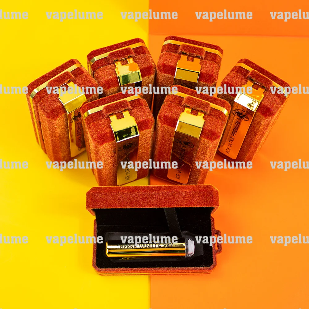 ACE Muhameds Cigarrillos eléctricos vacíos Nuevo bolígrafo dorado Vape Caja de terciopelo roja Juego de embalaje de almacenamiento de cigarrillos electrónicos ultra desechables Logotipo personalizado