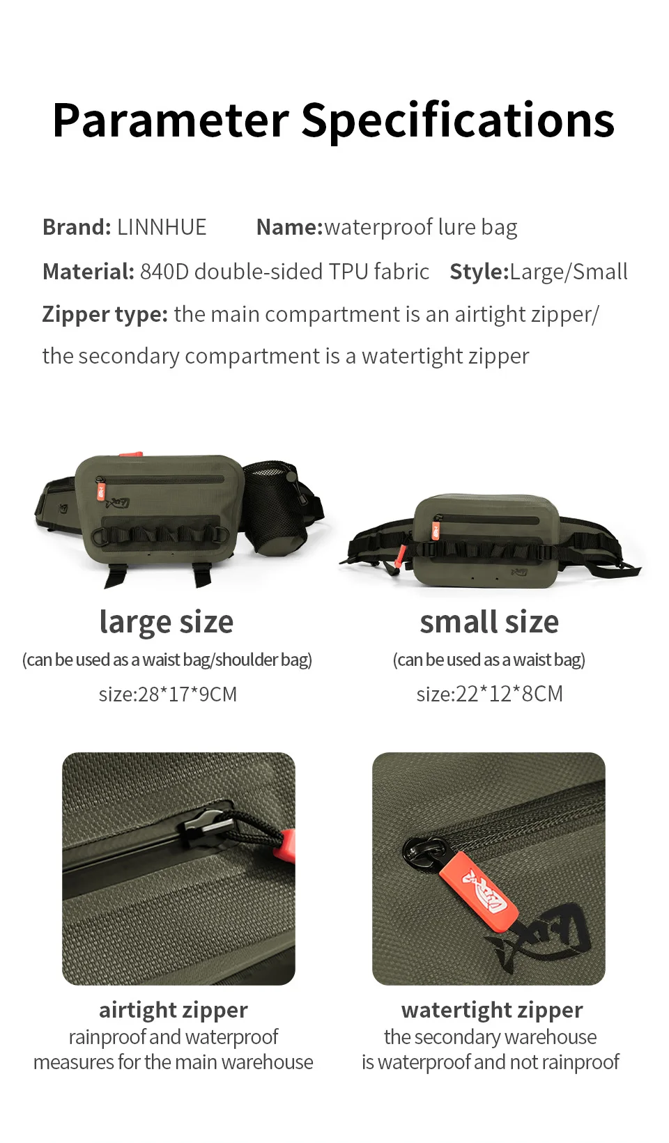 Description Picture 5 of itemLINNHUE Fishing Tackle Waterproof Bag Outdoor Waist Fanny Pack Capacity Crossbody Bag Fishing Lures Line Box Storage Accessories