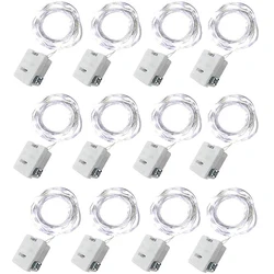 LED Fairy Lights with 3 Lighting Modes - Silvery Wire, Battery Powered, Set of 12 (White)