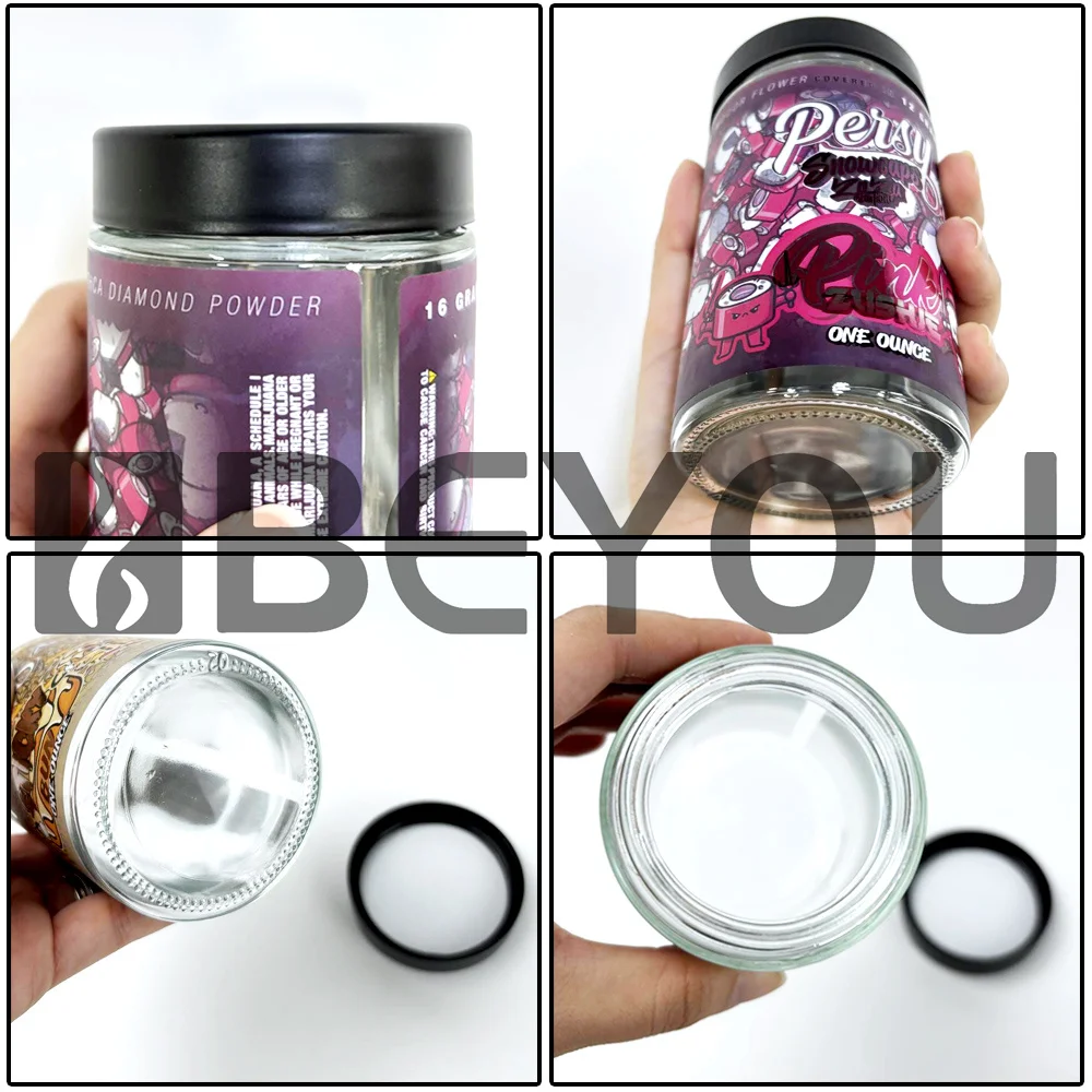 1OZ Persy Empty Glass Jar Baller Bottles 16 Grams Child Proof Lock Black Lid 16 Styles Filp Top Gift Display Box Accept Custom 3