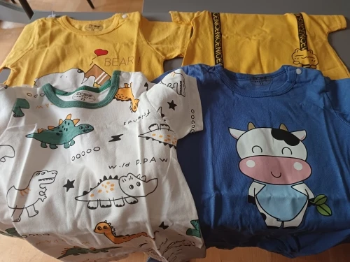 Pelele de manga corta con estampado de dibujos animados para bebé recién nacido, ropa de escalada con sección abierta, mono de verano, novedad photo review