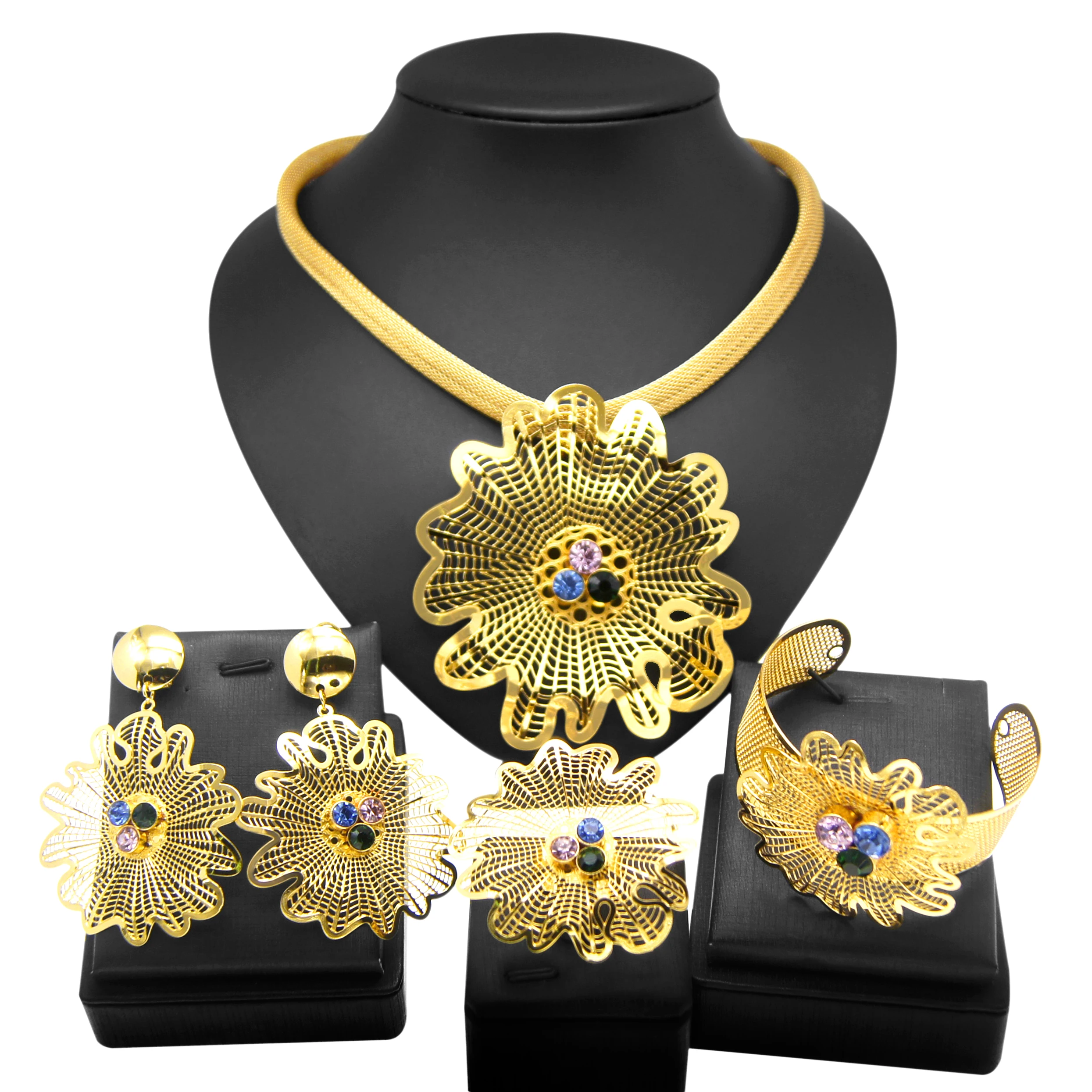 Newest Women's Necklace Jewelry Set Buds 24K Dubai Gold