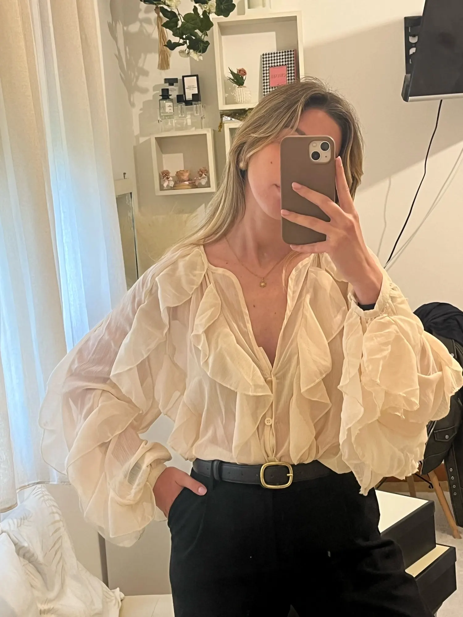 Guobioziy Women's Ruffled Semi-Transparent Blouse photo review