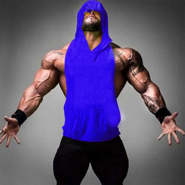2022 New Fashion Clothing Bodybuilding Muscle Guys Fitness Men Women Hooded Tank Top Vest Sportswear Sleeveless Shirt Hoodie Picture color