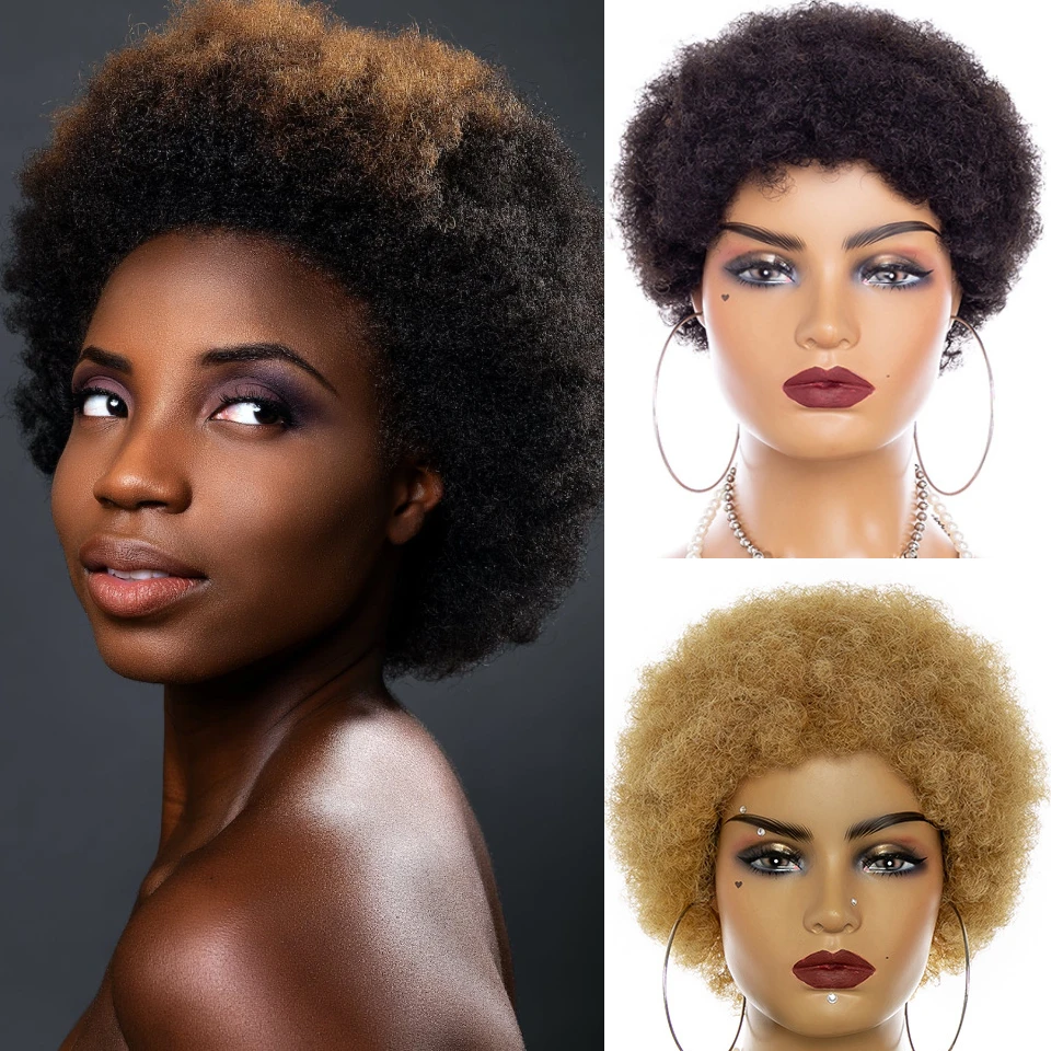 

Short Afro Human Hair Wigs With Bangs 1B/27/30/99J Burgundy Low Cut Teeny Weeny Afro Kinky Curly Wig 13x1 Topline Lace Hair Remy