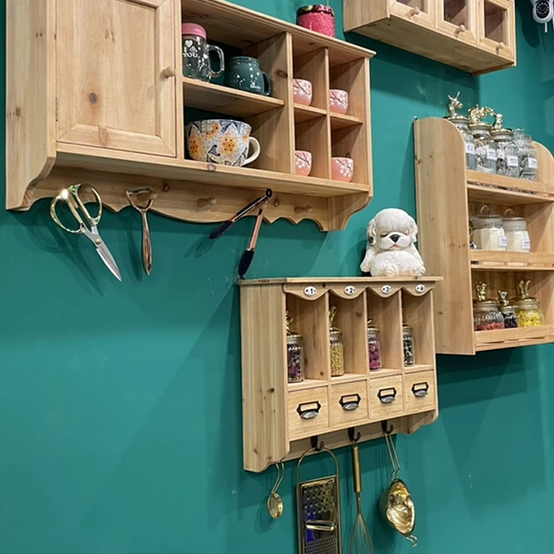 Estantes desgastados Retro, de madera para colgar en pared, gabinete abierto con clavijas para tazas, café, decoración de cocina _ - AliExpress Mobile