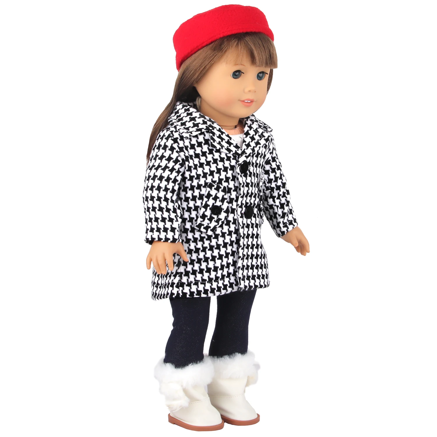 Winter Warm Doll Clothes Outfit For American 18 Inch Girl& 43Cm Baby New Born Doll Shoes Grid Coat Suit For Generation Toy Girl