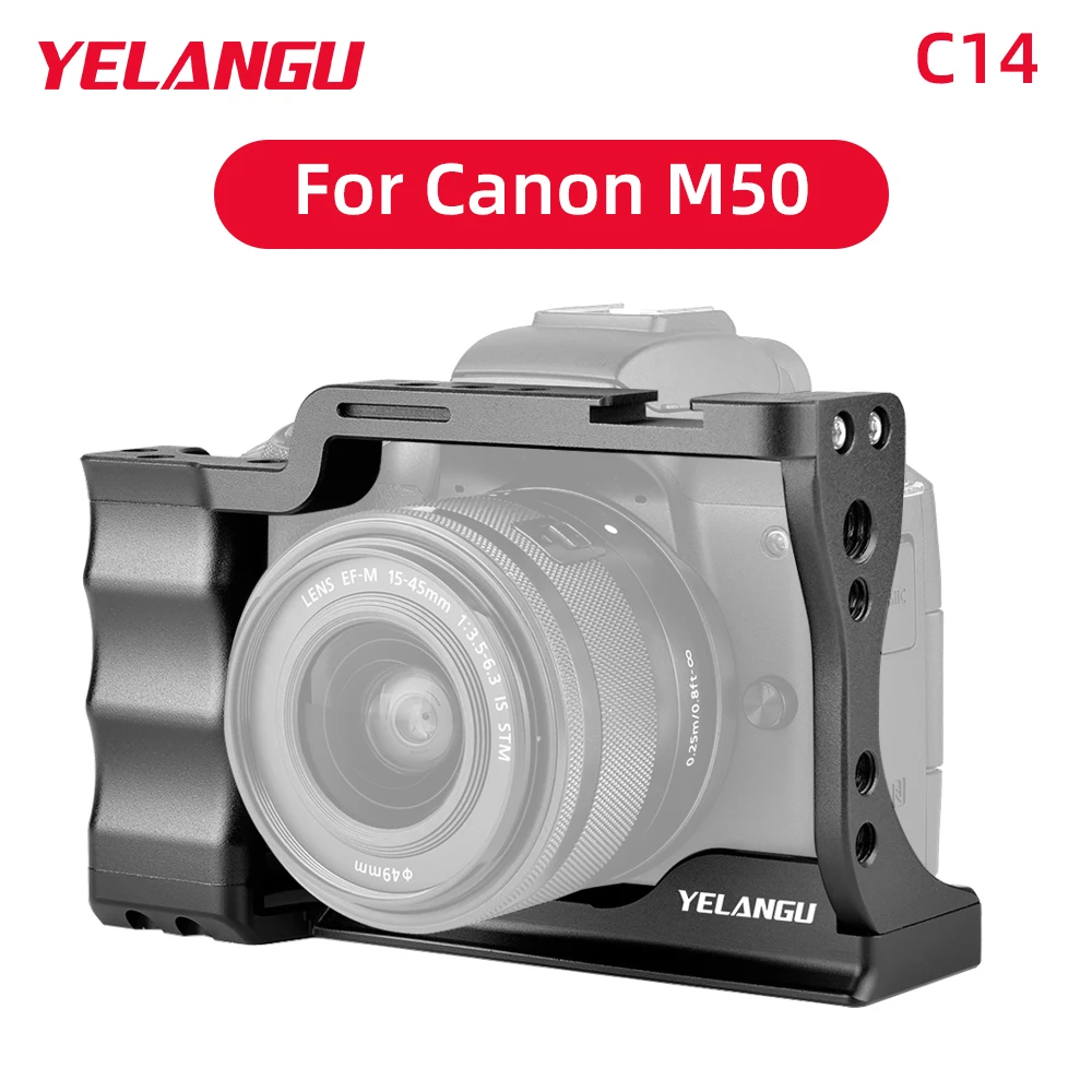 Yelangu C14 Camera Cage Rig Kit Per Canon M50 Con Scarpa Fredda 1/4 3/8 Foro Filettato Vite 38Mm Piastra A Sgancio Rapido Arri Locking