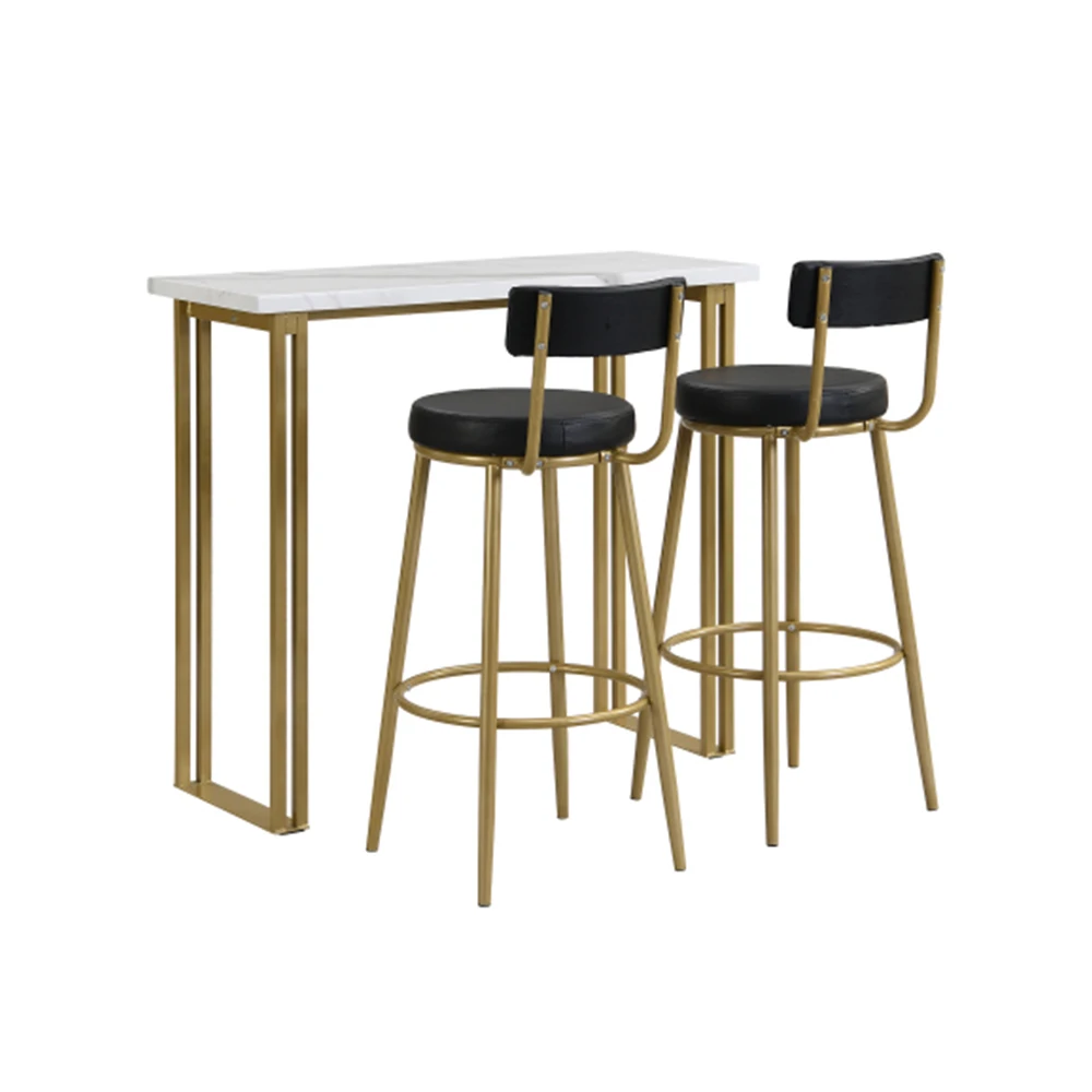 Juego de mesa y silla de Bar, 1 mesa de bar de piezas y 2 sillas de bar rectangulares, mesa de comedor blanca