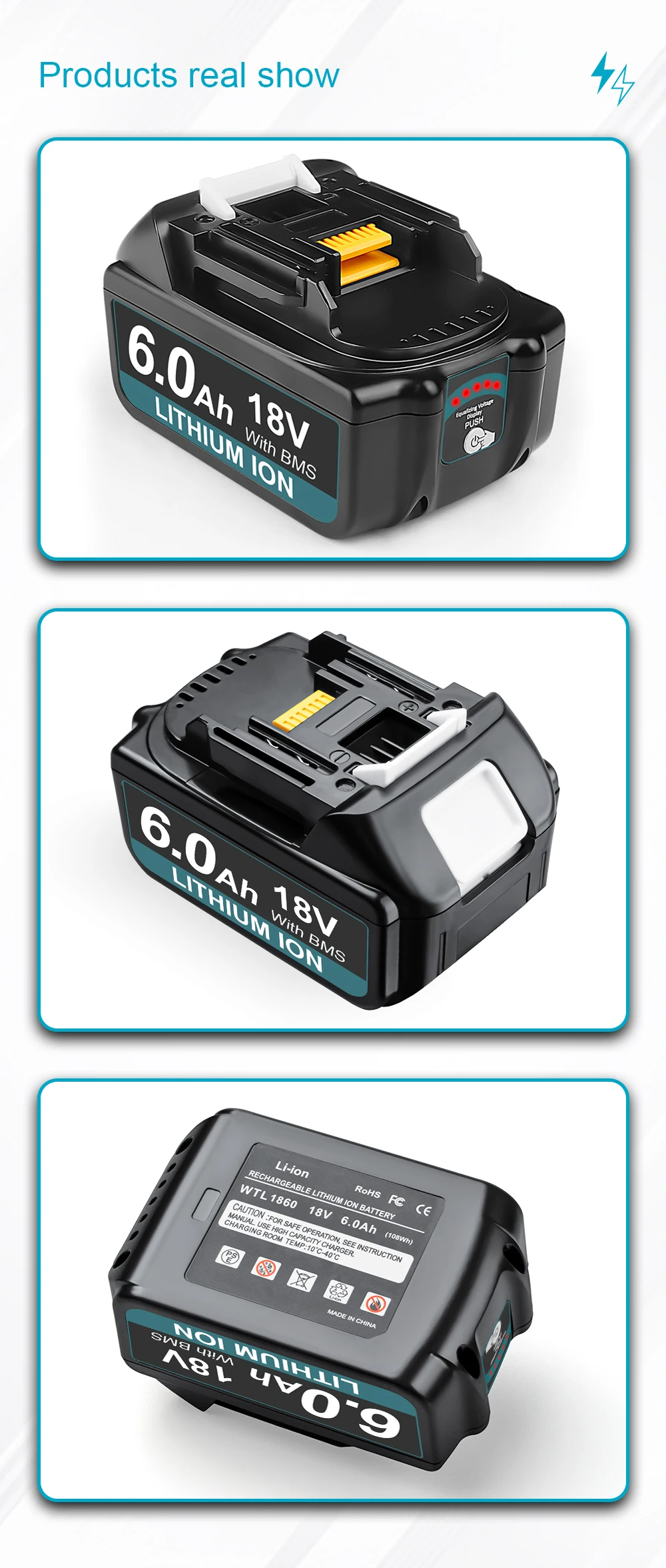 2PCS Camason 6Ah Batterie Für MAKITA 18V Power Werkzeuge Ersatz Zubehör BL1860 18 v Li-Ion akkus Pack. – Detail 8