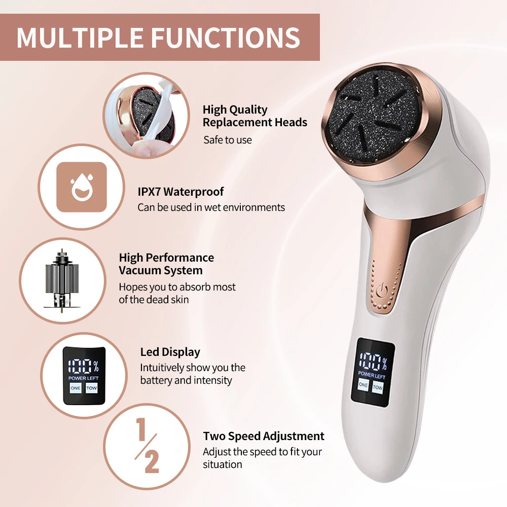 Electric Foot Callous Remover 3 Grinding Heads Waterproof Portable File Dead Hard Cracked Dry Skin Pedicure Tools Rechargeable 4