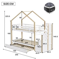 Lit superposé en forme de maison Comanlai avec escalier rangement et tiroir-lit, bois blanc/naturel, barrières de sécurité, lit triple 4