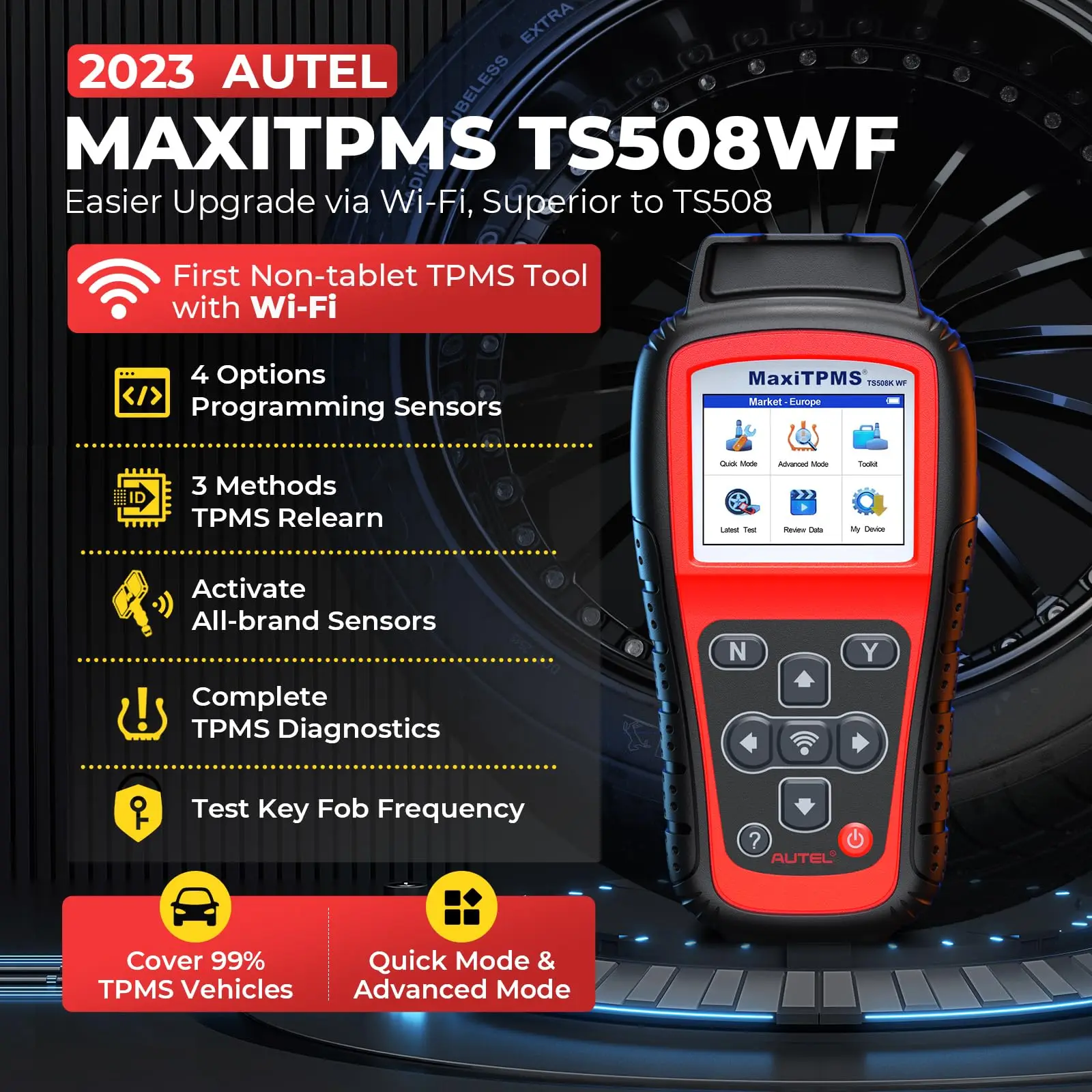 Tire Pressure Monitor Car Diagnostic Tool Autel MaxiTPMS TS508WF TPMS Programming Tool MX Sensors 315 433 MHz TPMS Relearn Activate All Sensors Scan Read Clear DTCs Reset