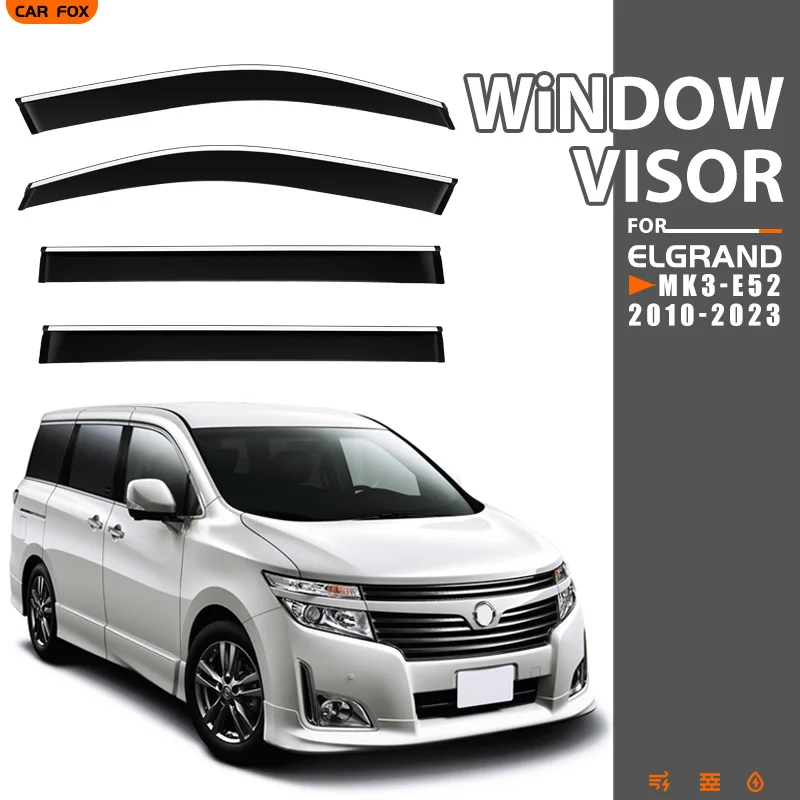 

For Nissan Elgrand E52 2010-2023 Plastic Window Visor Vent Shades Sun Rain Deflector Guard 4PCS/SE For Nissan Elgrand