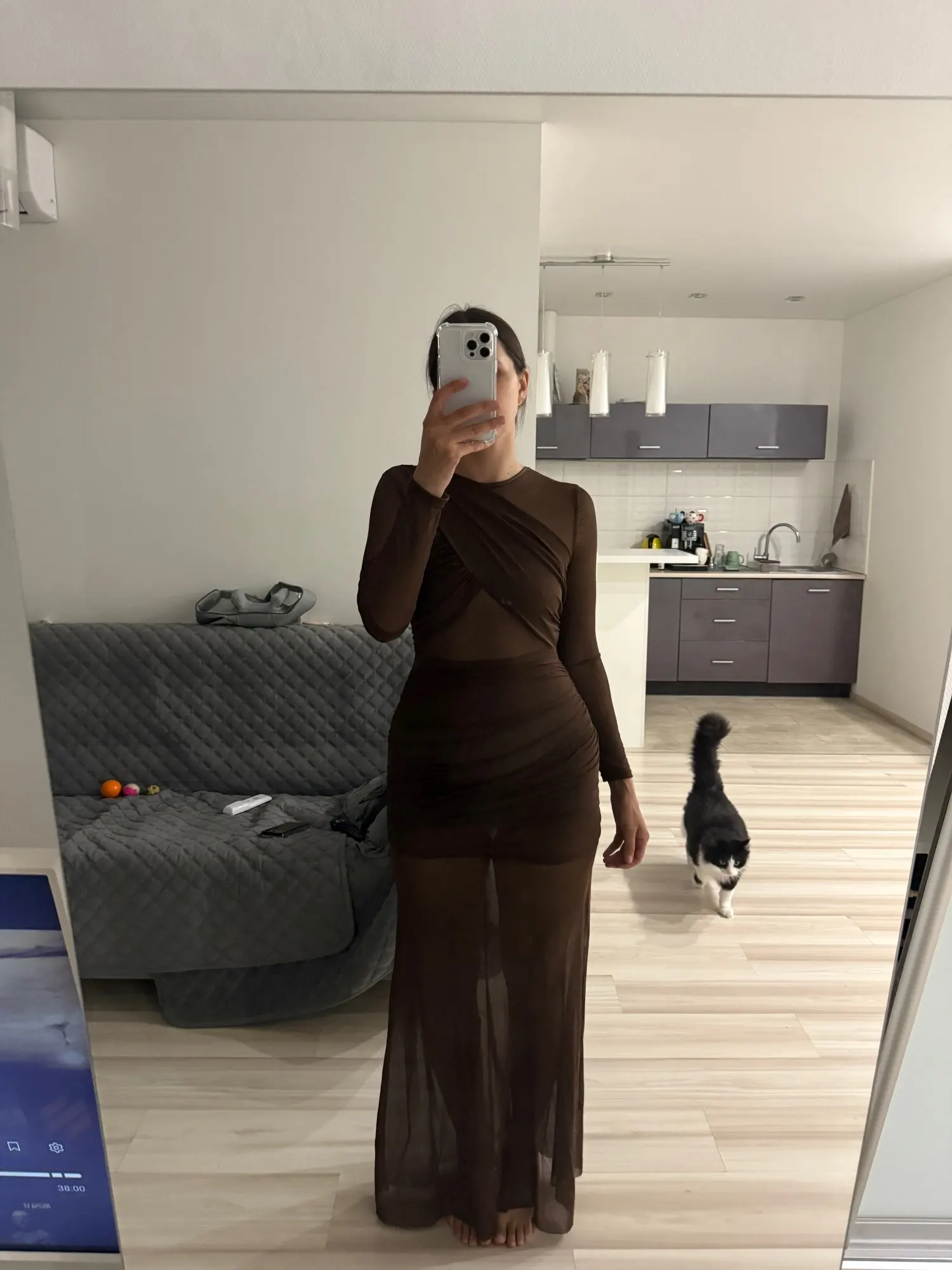 Burgundy Mesh Ruched Long Sleeve Maxi Dress Party Formal Wear photo review