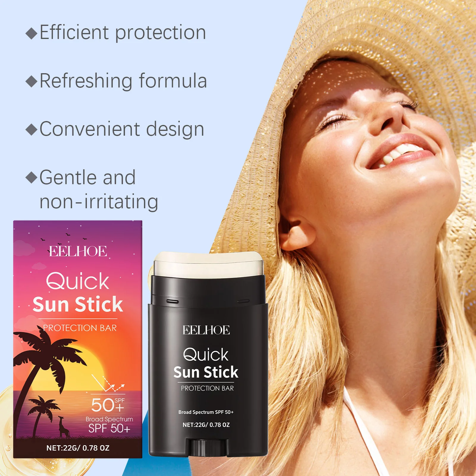 EELHOE Centella Sunscreen Cream Stick Summer Outdoor Beach Prevent UV Reduce Redness Moisturizing Sweatproof Sunscreen Stick