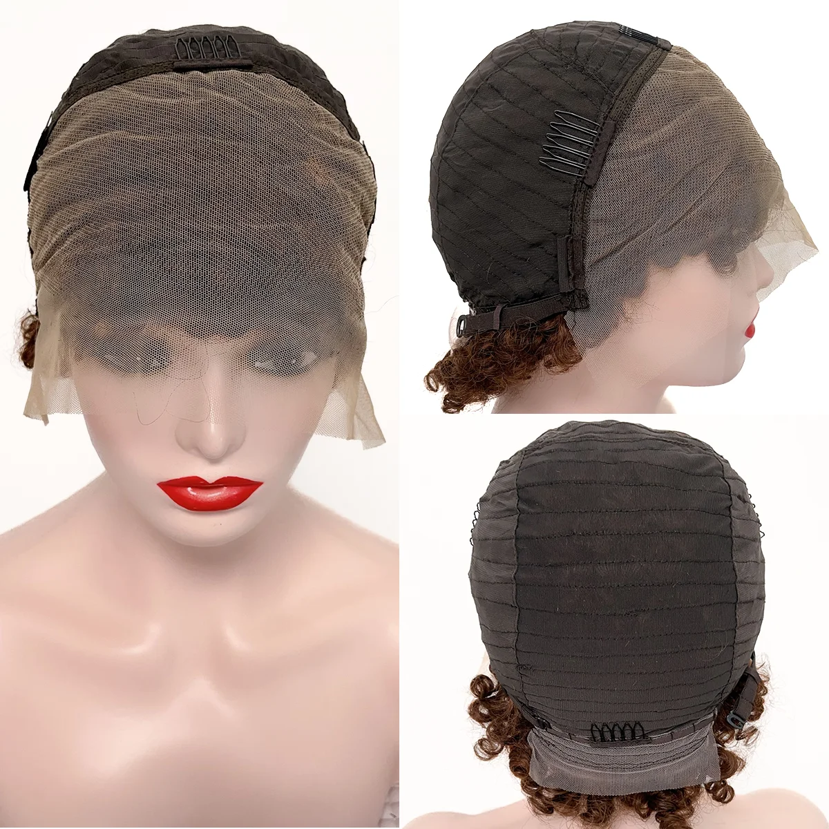 ombre honey brown chrochet hair short pixie curly lace frontal wigs 13*6 virgin remy human hair wig for women