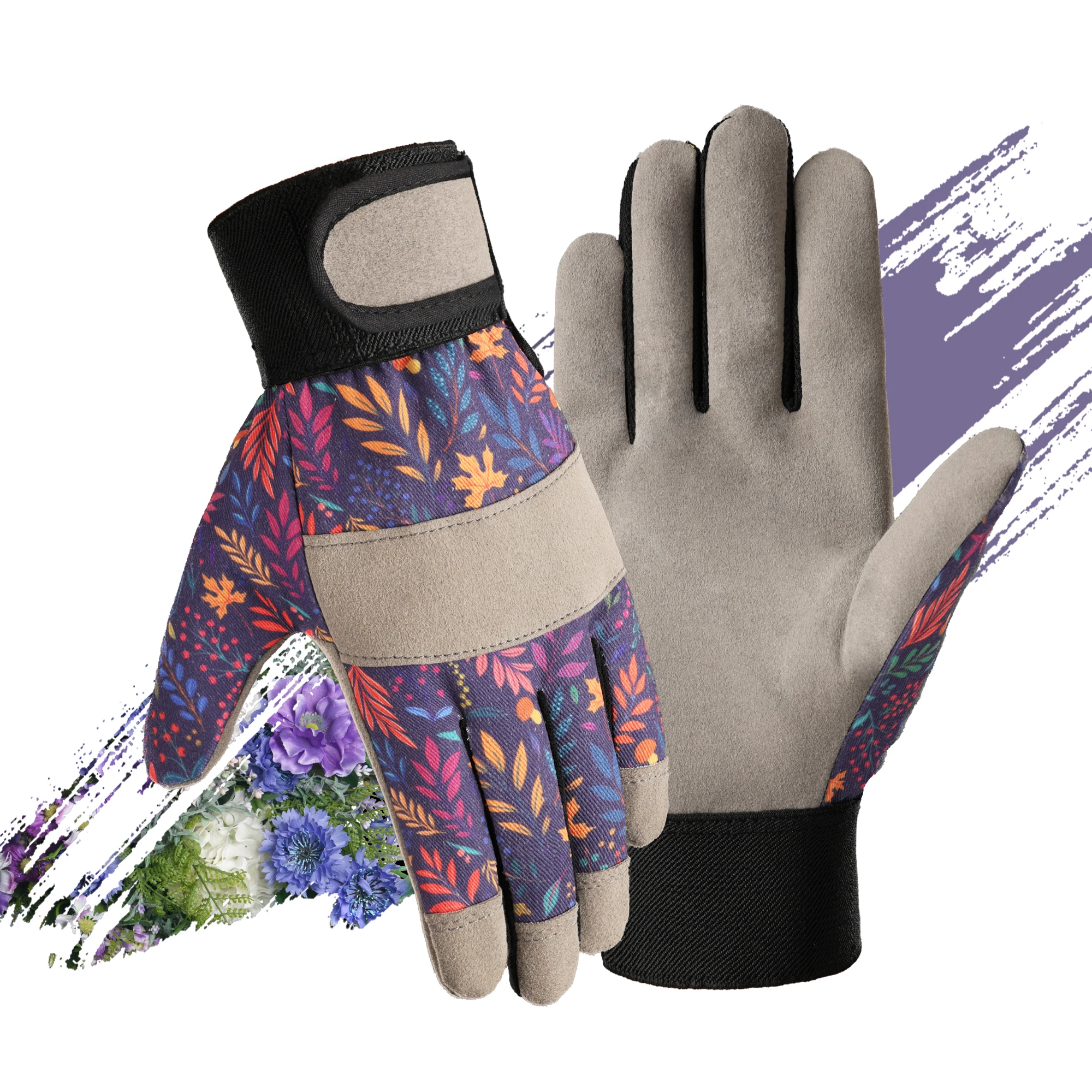 Floral Print Ergonomic Gardening Gloves for Women - Lightweight & Durable