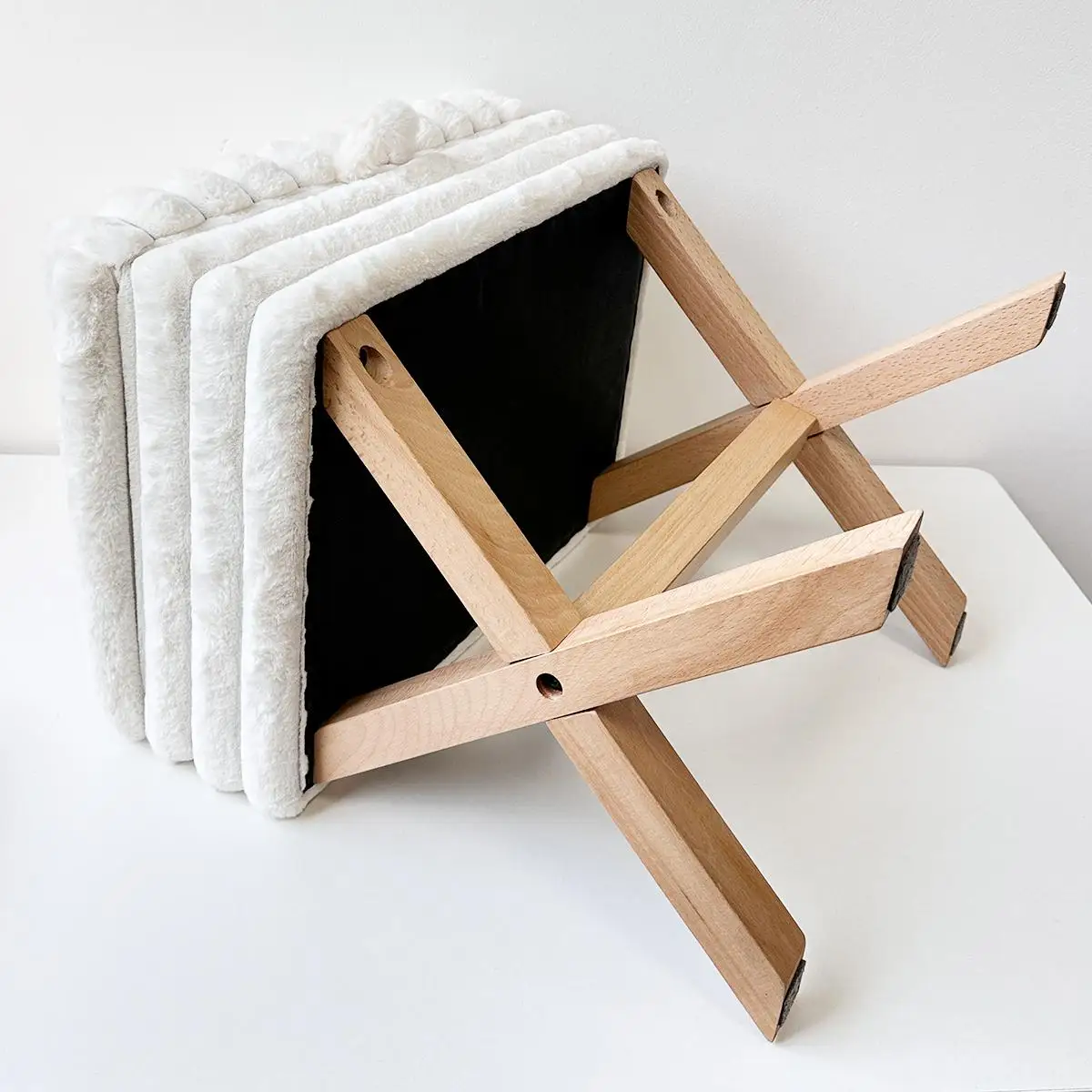 Joyfinity Makeup Chair Faux Fur Foot Stool Chair, Square Ottoman with Storage, Vanity Stool with Wooden X Legs